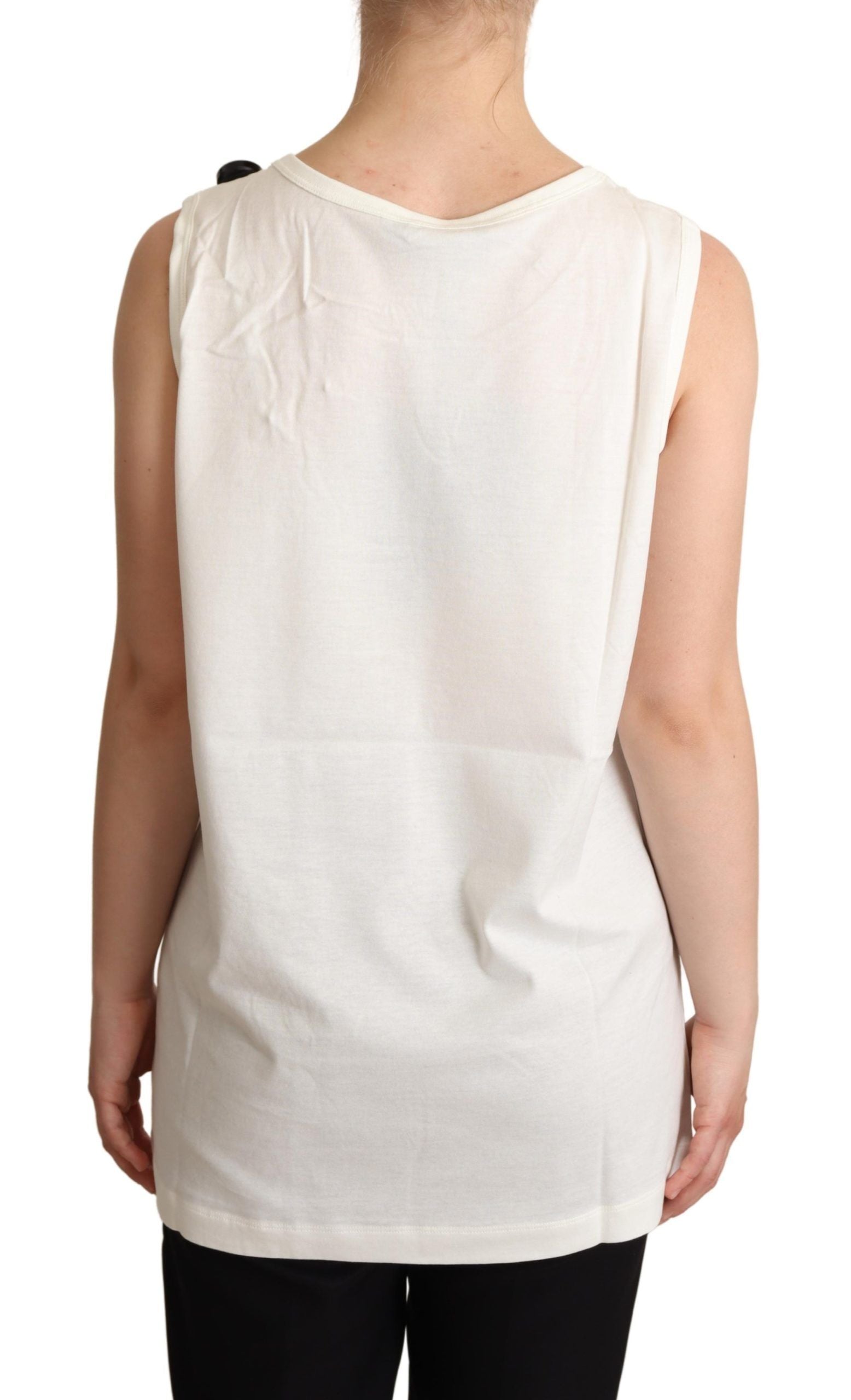 Dolce & Gabbana White Dog Floral Print Embellished  Women's T-shirt