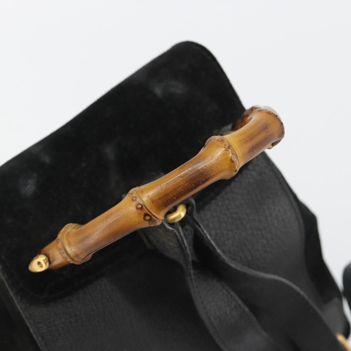 Gucci Gucci Bamboo Daim Black Suede Backpack Bag (Pre-Owned)