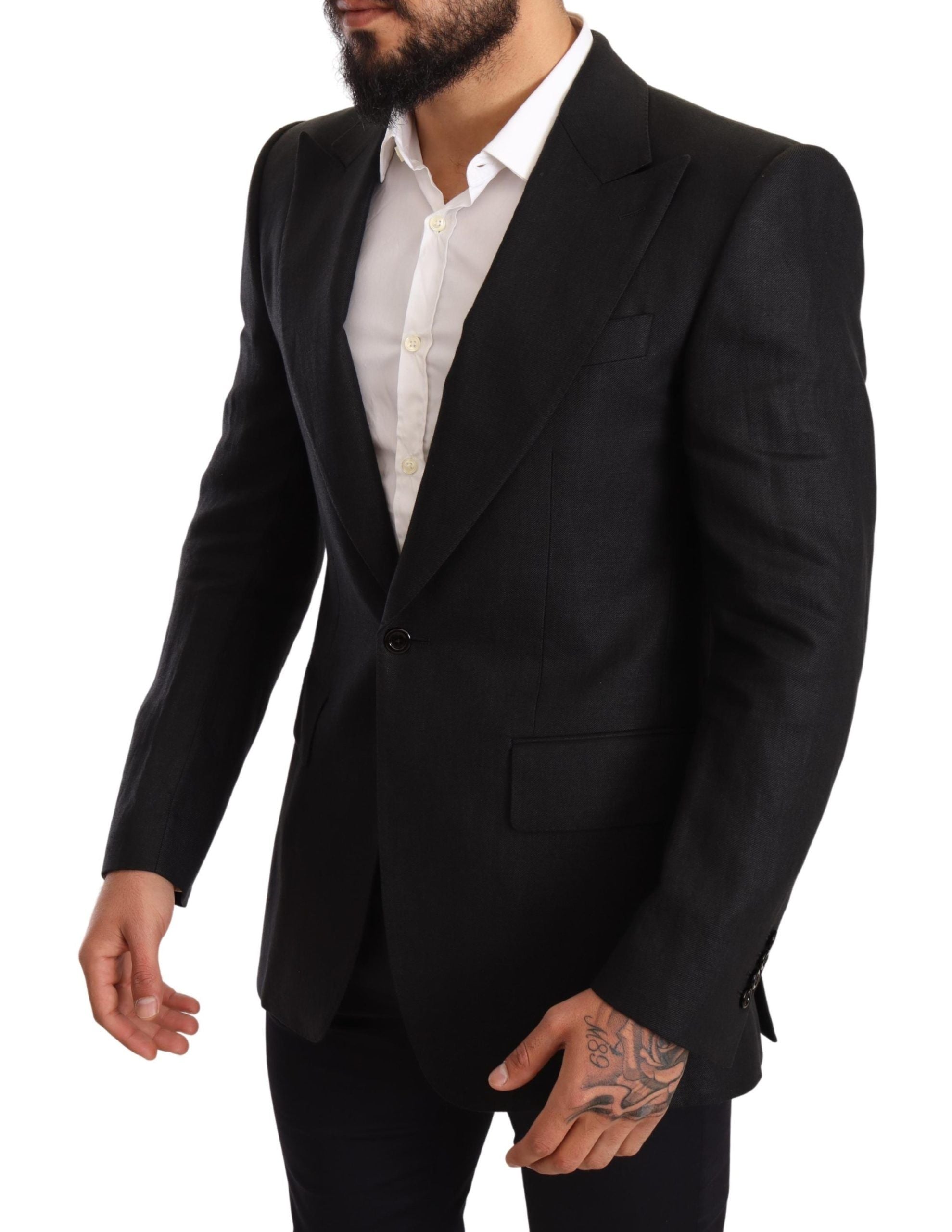 Dolce & Gabbana Black Linen Slim Fit Coat Jacket Men's Blazer