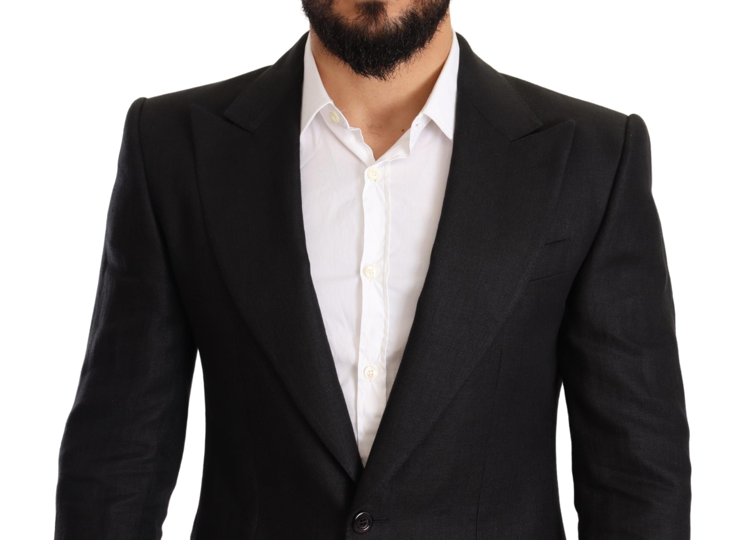 Dolce & Gabbana Black Linen Slim Fit Coat Jacket Men's Blazer