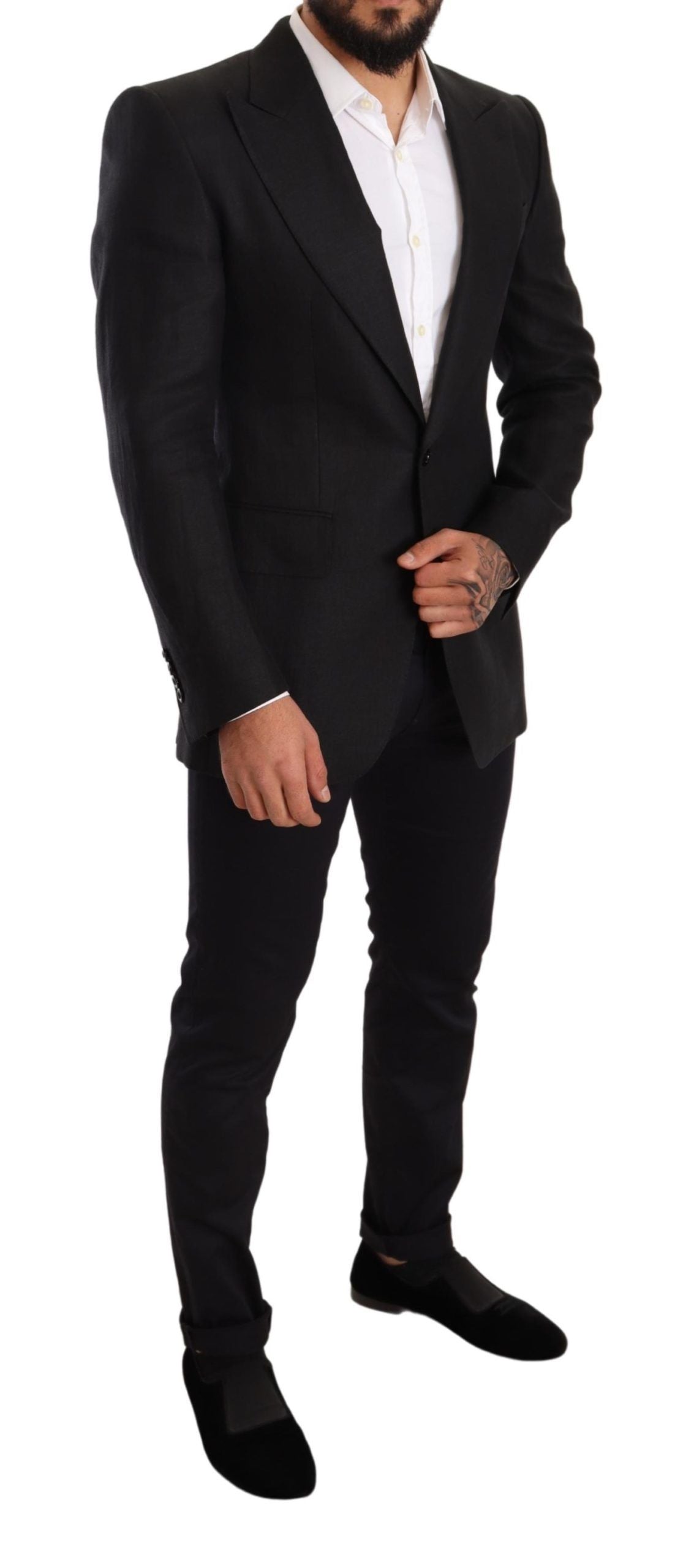 Dolce & Gabbana Black Linen Slim Fit Coat Jacket Men's Blazer