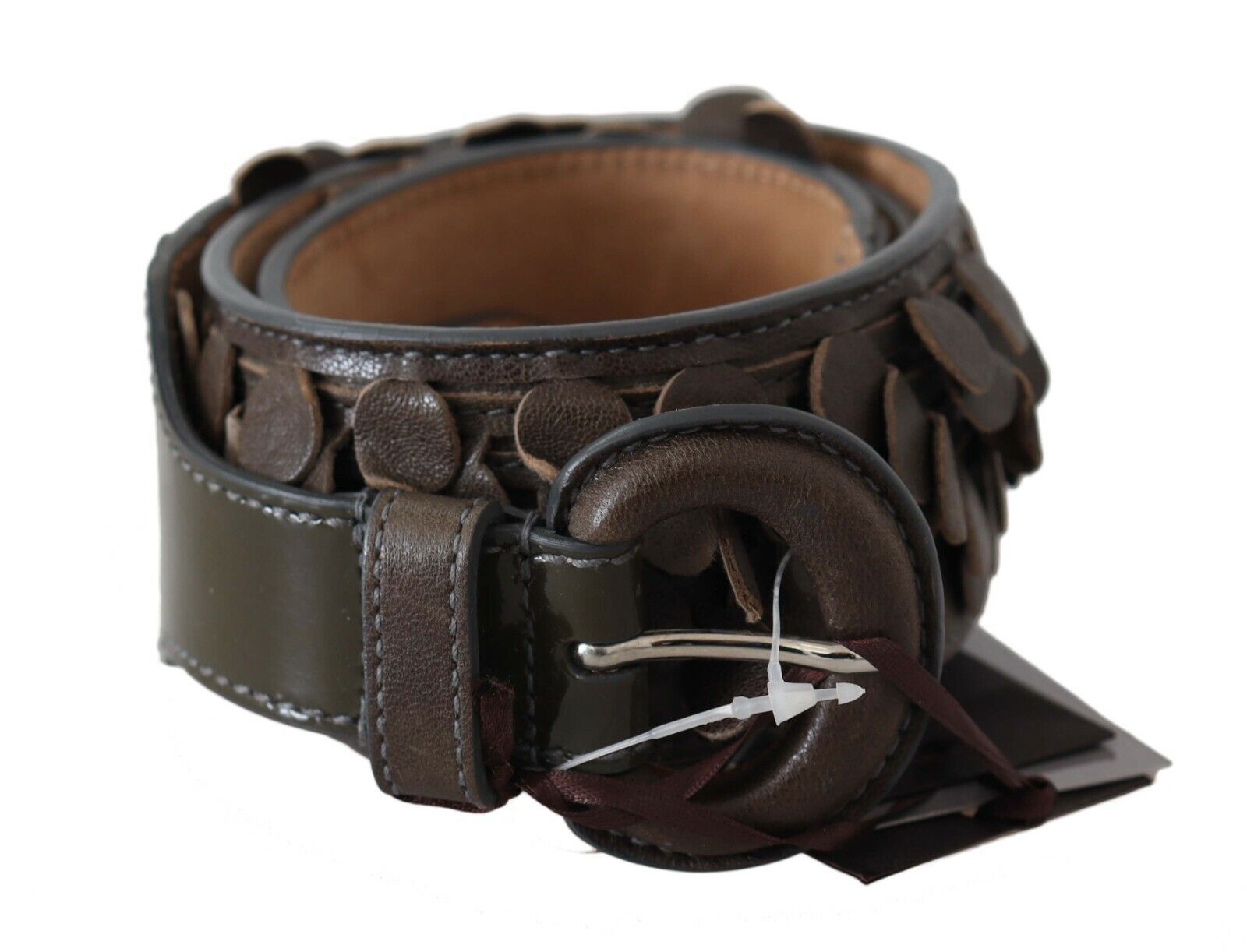 Ermanno Scervino Dark Brown Leather Round Buckle Waist Women's Belt
