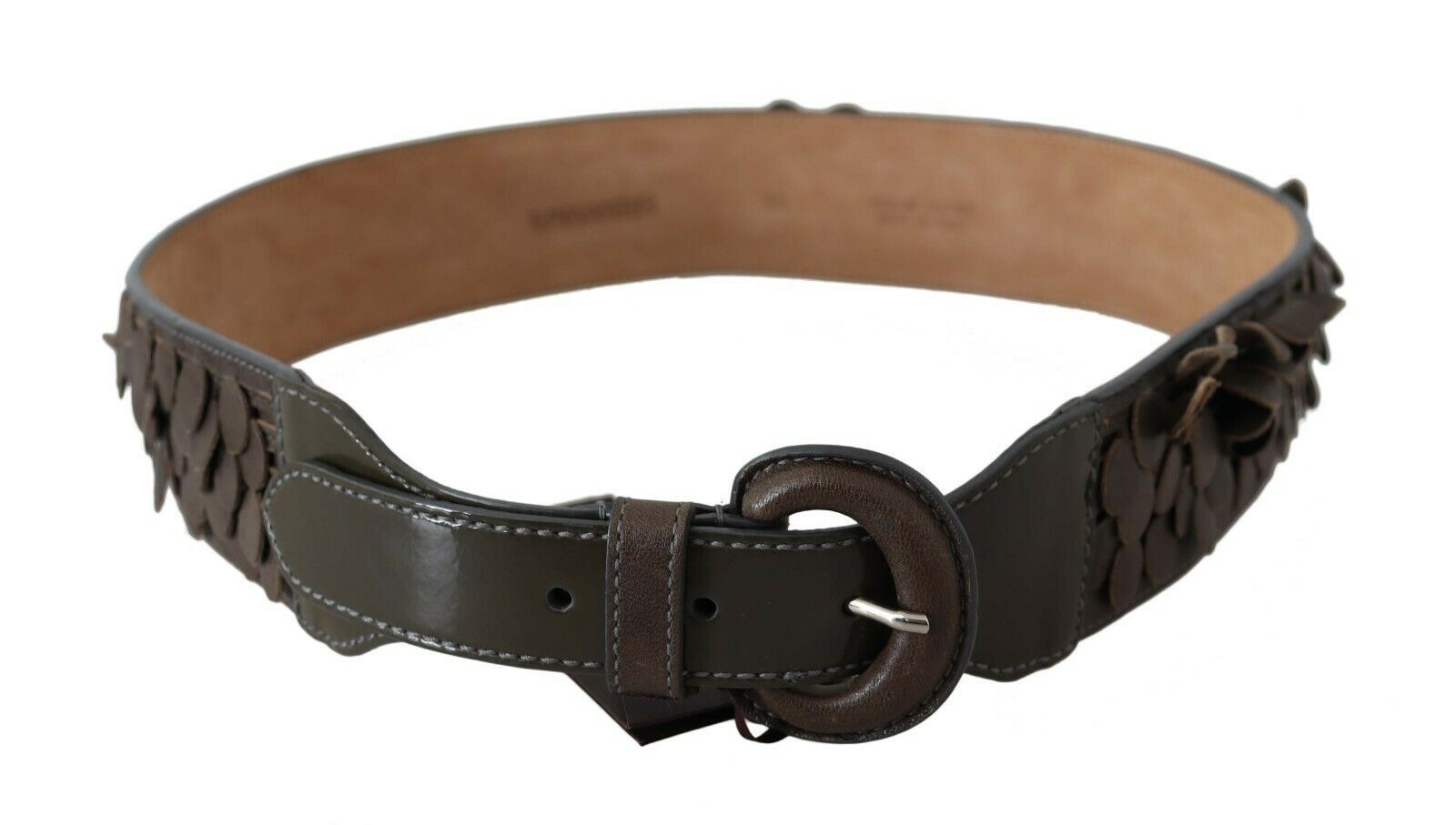 Ermanno Scervino Dark Brown Leather Round Buckle Waist Women's Belt