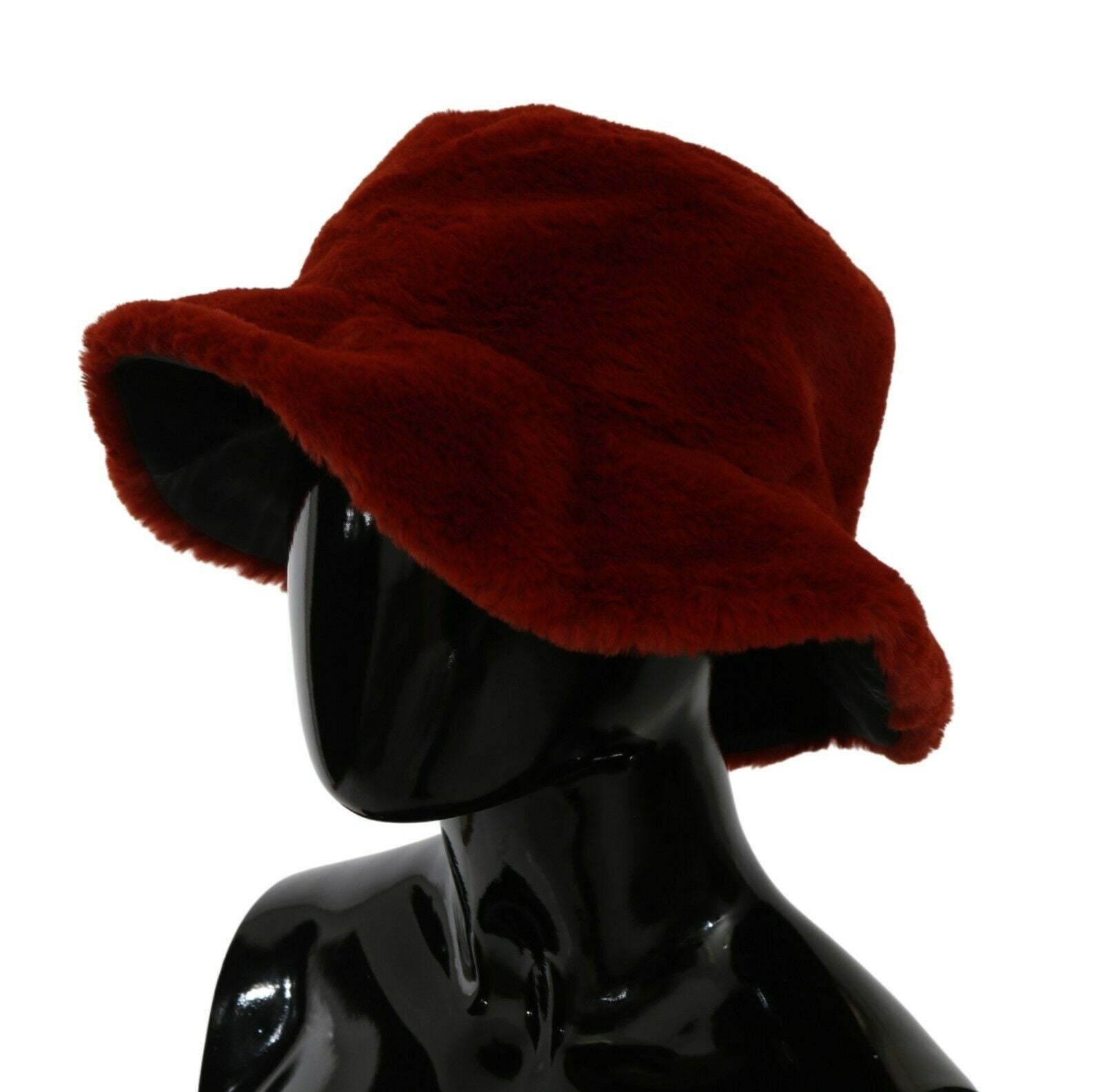 Dolce & Gabbana Red Bordeaux Fur Wide Brim Bucket  Women's Hat