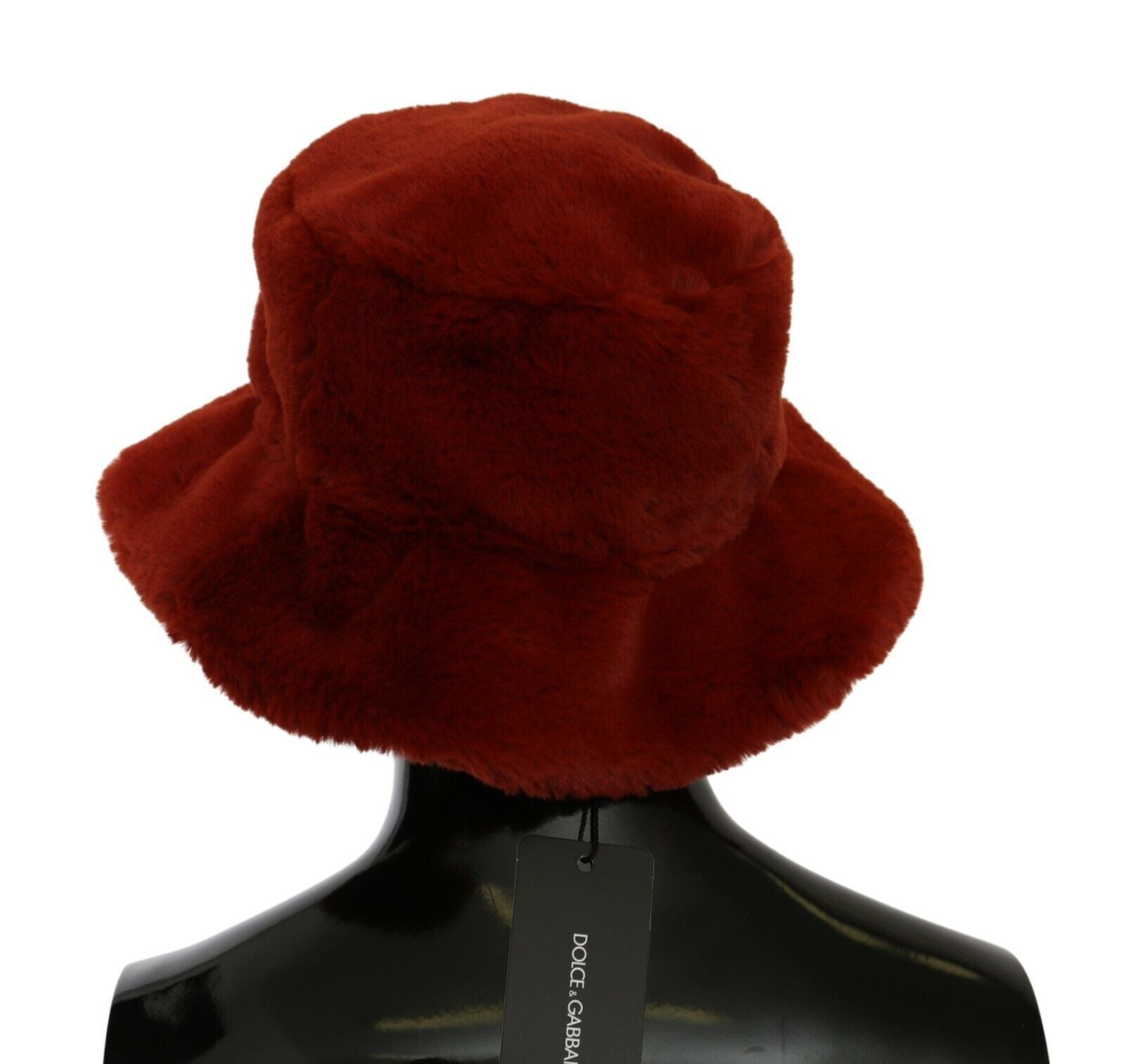 Dolce & Gabbana Red Bordeaux Fur Wide Brim Bucket  Women's Hat