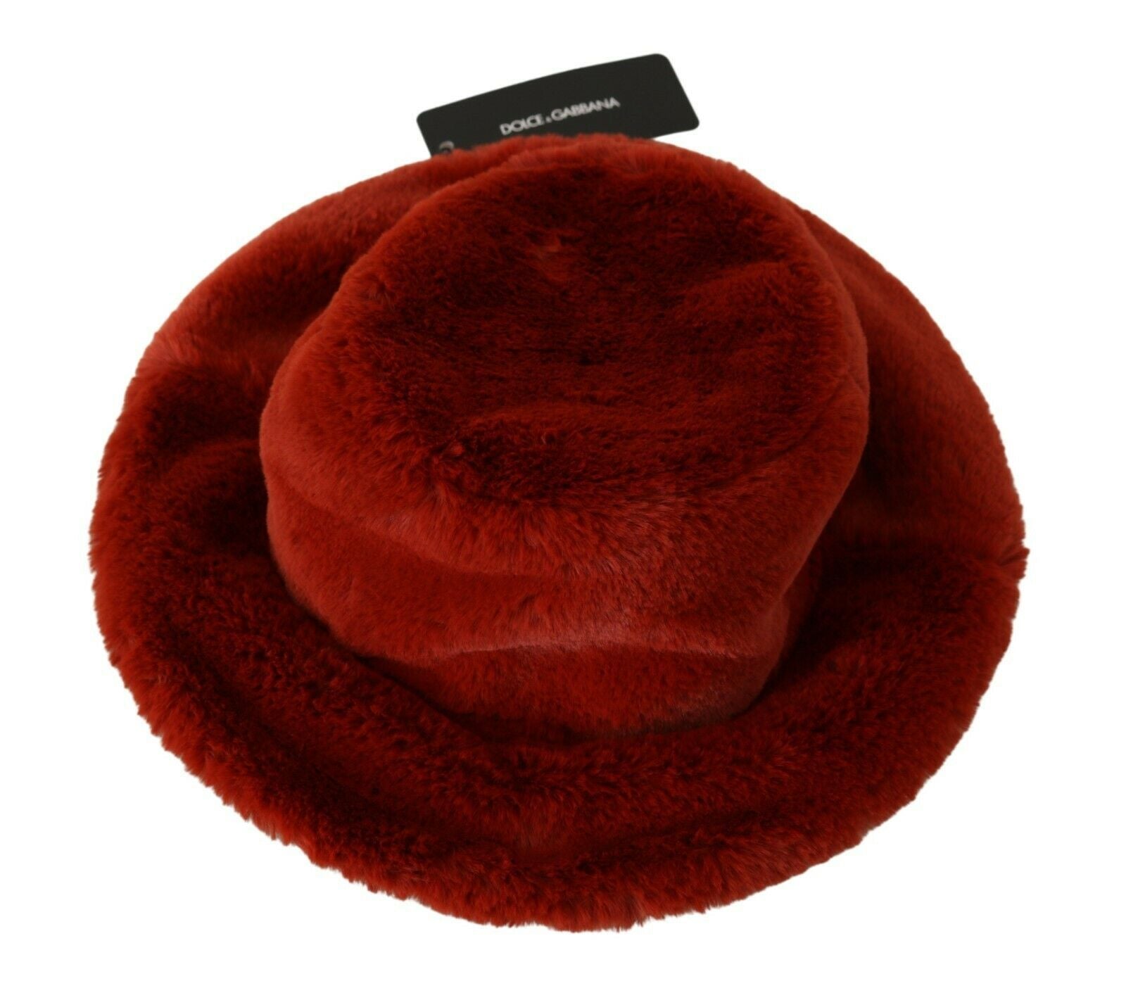 Dolce & Gabbana Red Bordeaux Fur Wide Brim Bucket  Women's Hat