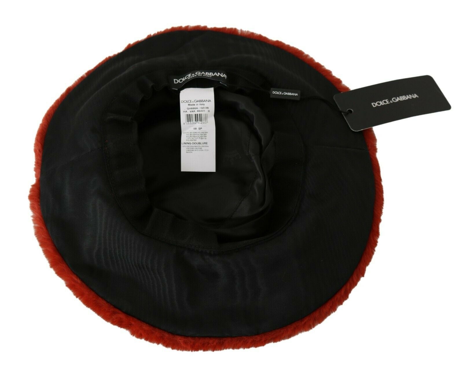 Dolce & Gabbana Red Bordeaux Fur Wide Brim Bucket  Women's Hat