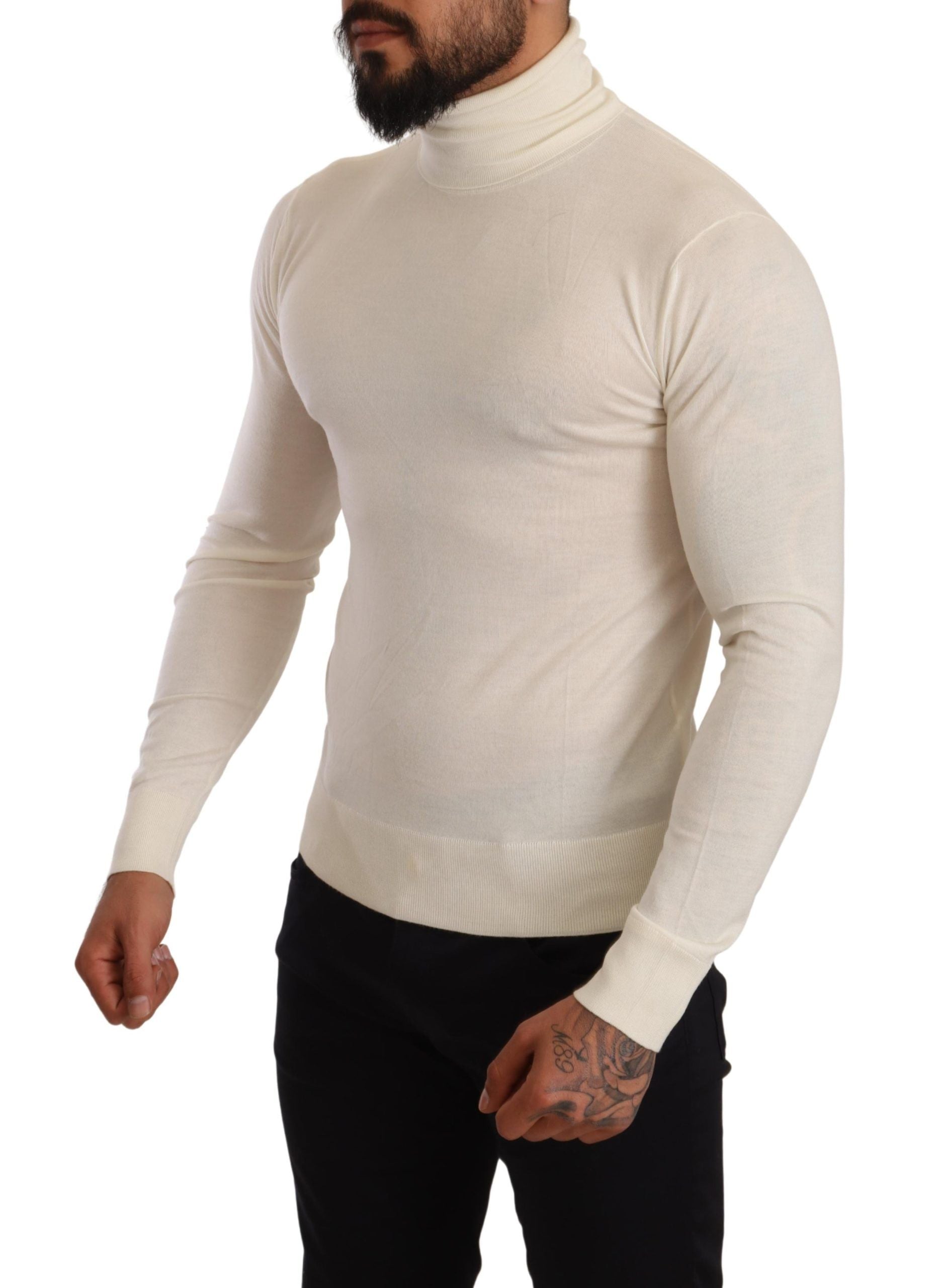Dolce & Gabbana Ivory Cashmere-Silk Blend Turtleneck Men's Sweater