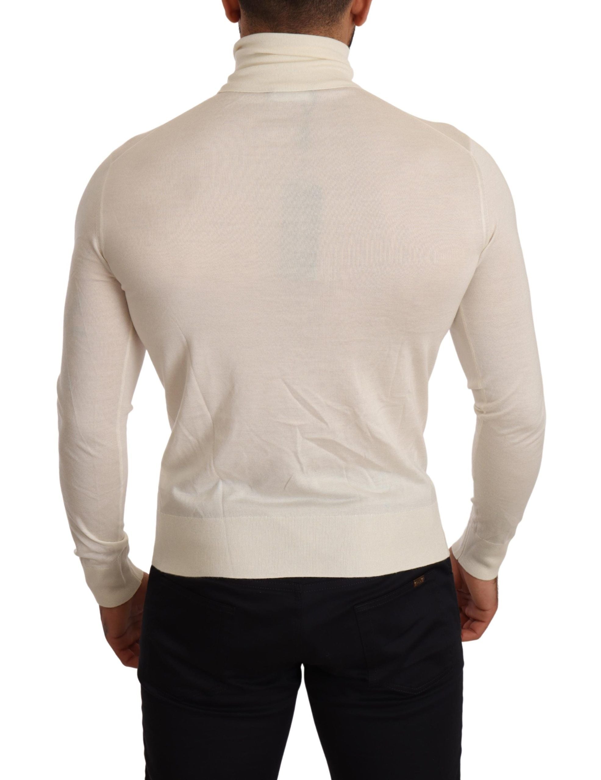 Dolce & Gabbana Ivory Cashmere-Silk Blend Turtleneck Men's Sweater