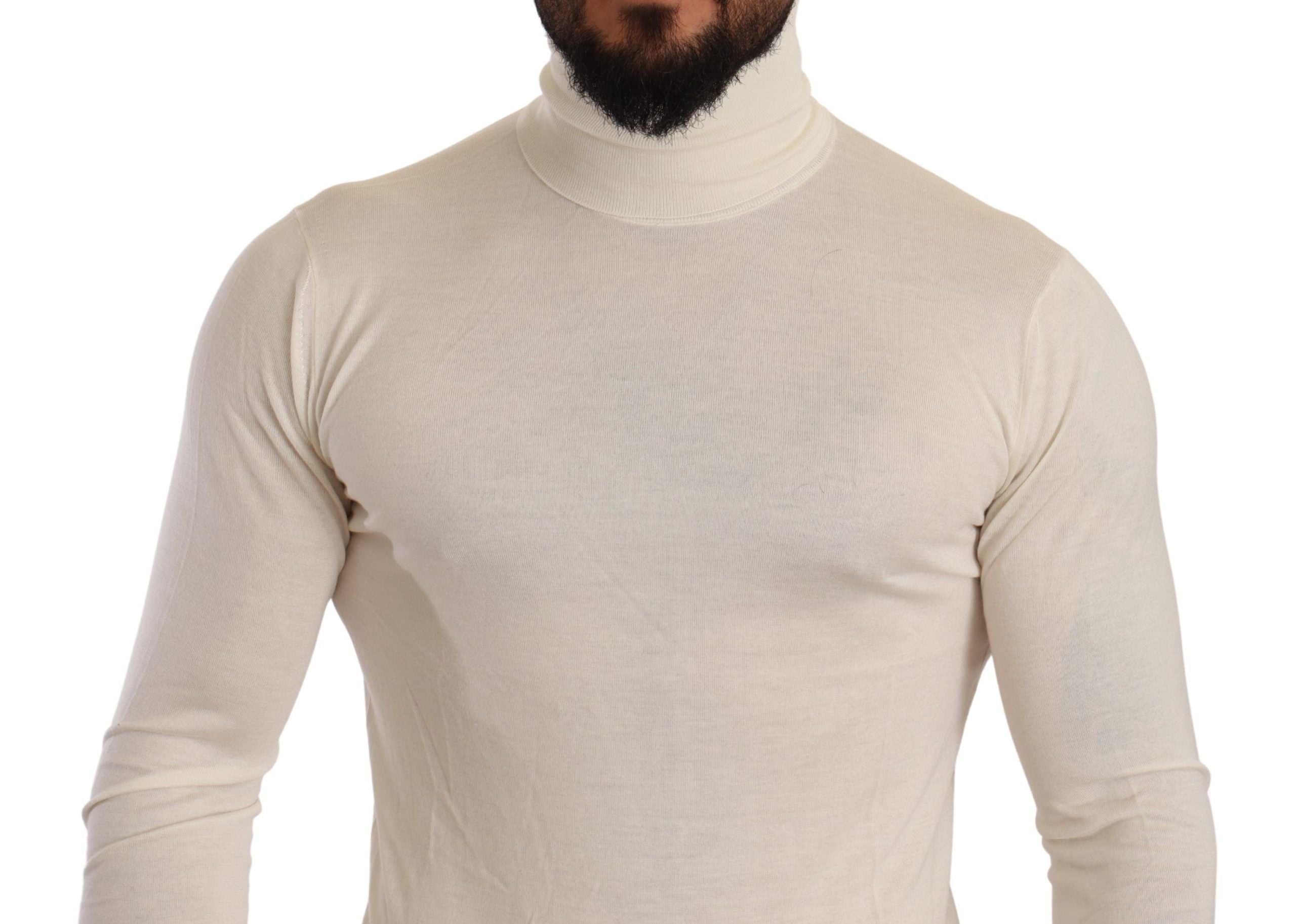 Dolce & Gabbana Ivory Cashmere-Silk Blend Turtleneck Men's Sweater