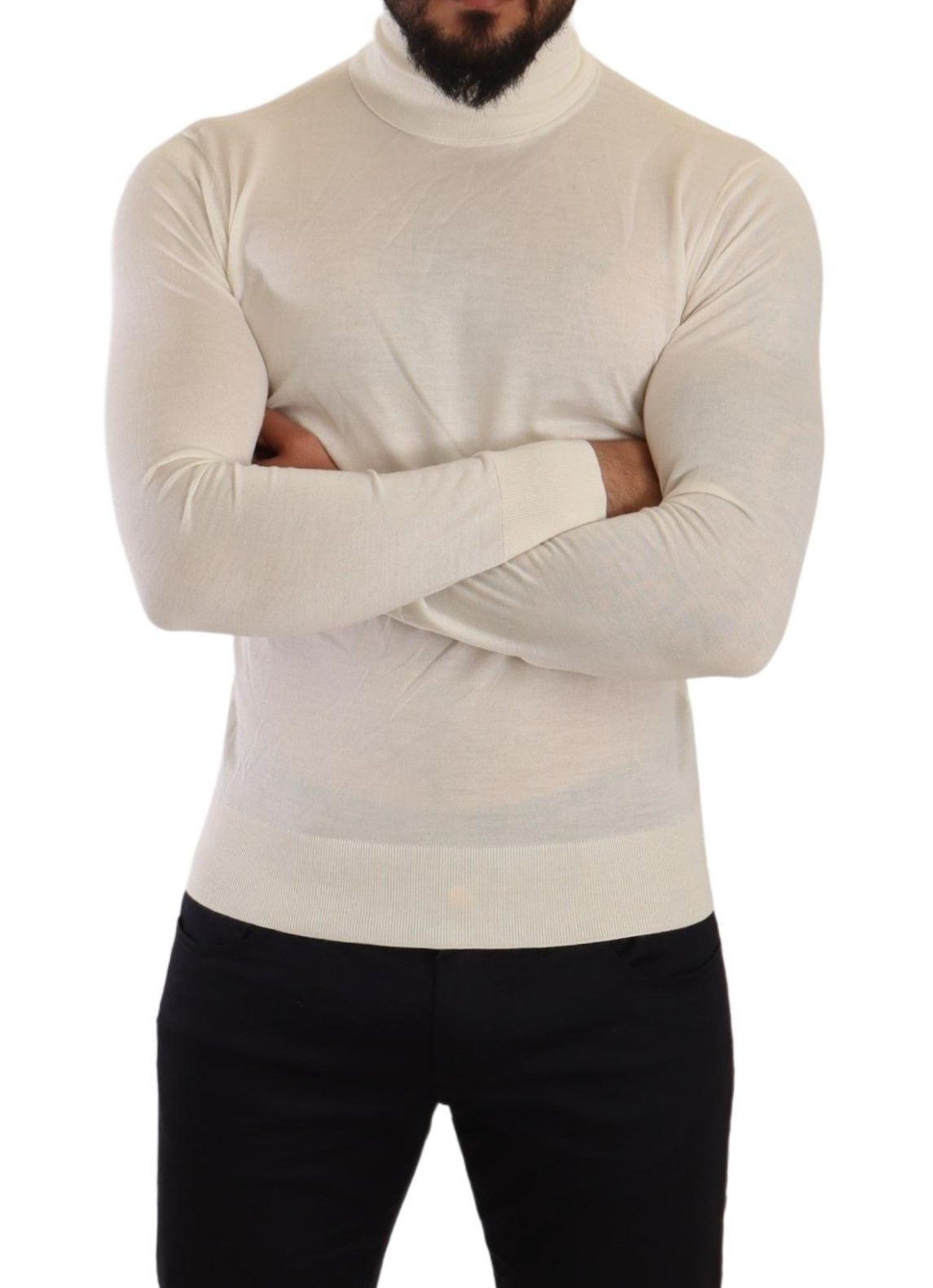 Dolce & Gabbana Ivory Cashmere-Silk Blend Turtleneck Men's Sweater