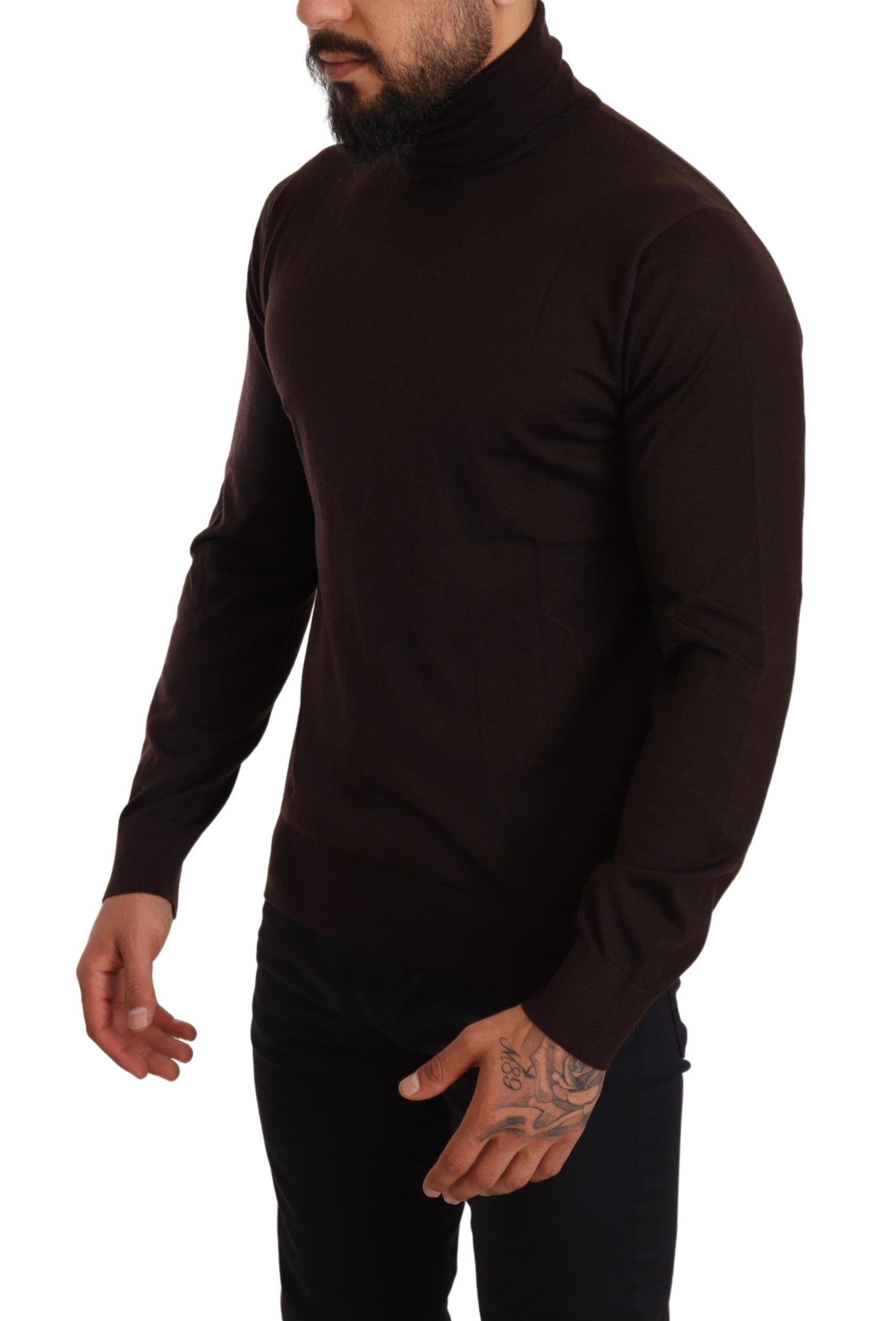 Dolce & Gabbana Brown Cashmere Turtleneck Pullover Men's Sweater