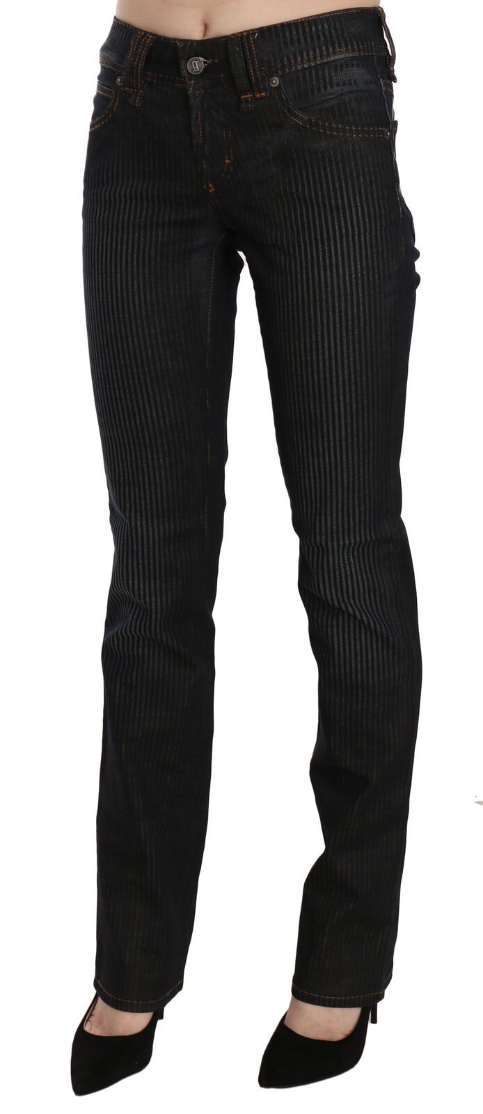 John Galliano Black Mid Waist Slim Fit Corduroy Denim Casual Women's Pants
