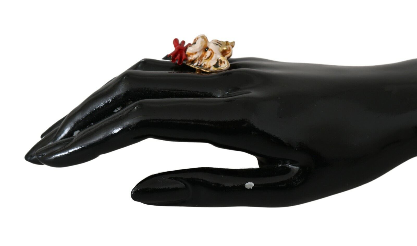 Dolce & Gabbana Beige Dog Pet Branded Accessory Gold Brass Resin Women's Ring