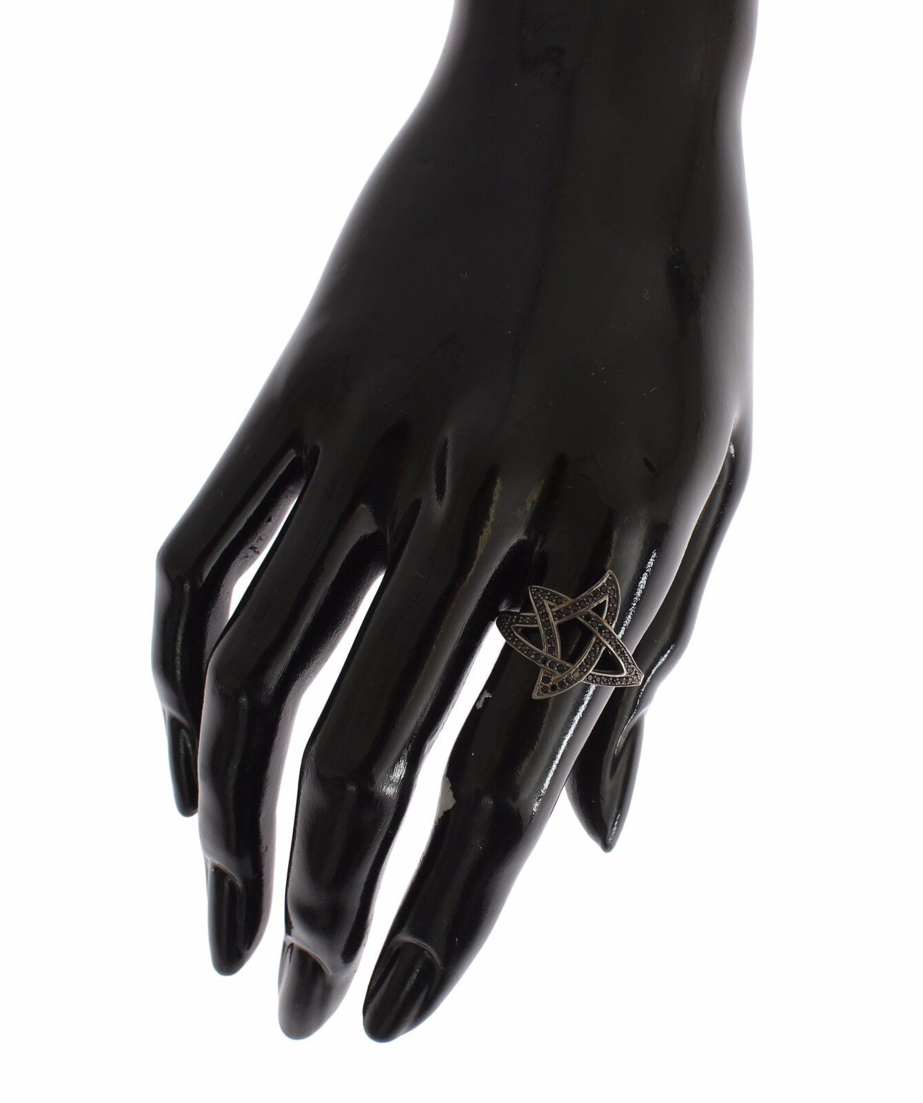 Nialaya Chic Black Rhodium Silver CZ Crystal Women's Ring