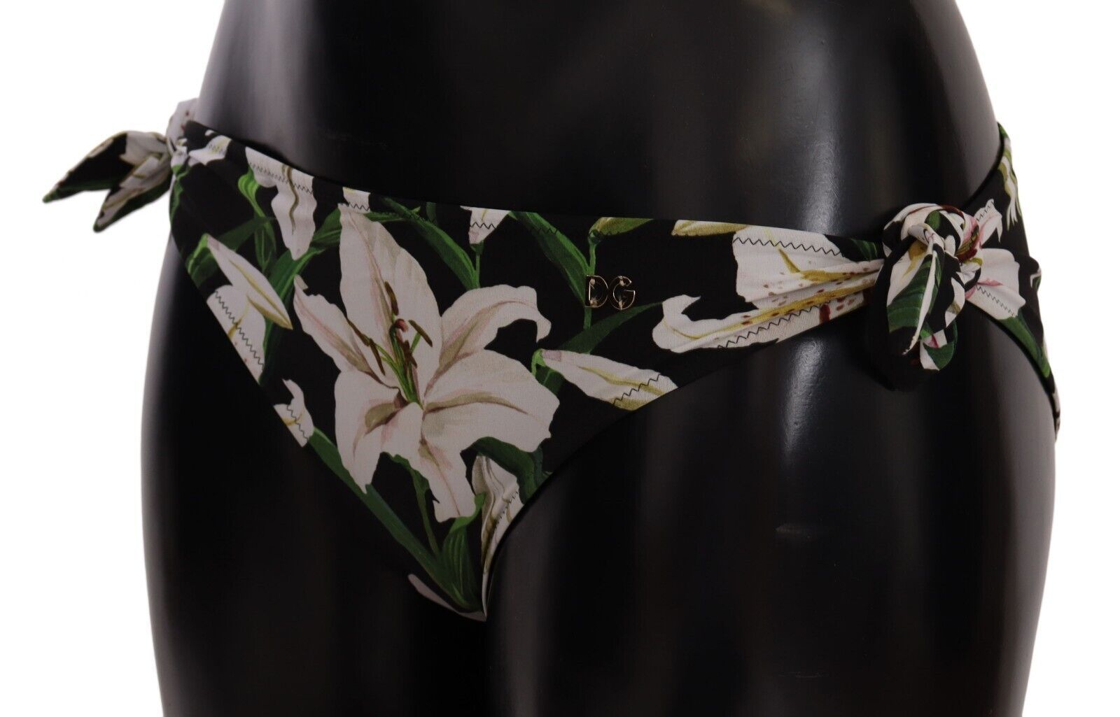 Dolce & Gabbana Bikini Bottom Black Lily Print Swimsuit Women's Swimwear