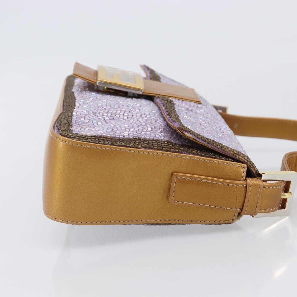 Fendi Baguette Paillettes Embellished Leather Purple Leather Handbag (Pre-Owned)