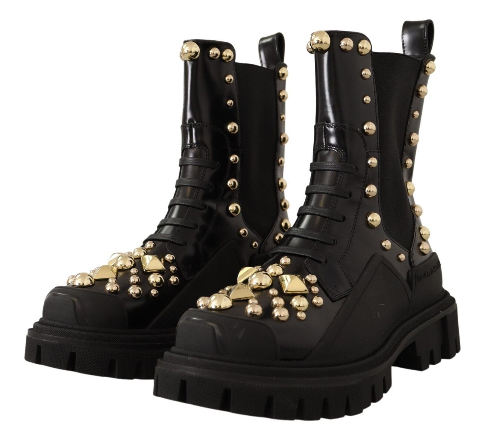 Dolce & Gabbana Studded Leather Combat Boots with Women's Embroidery