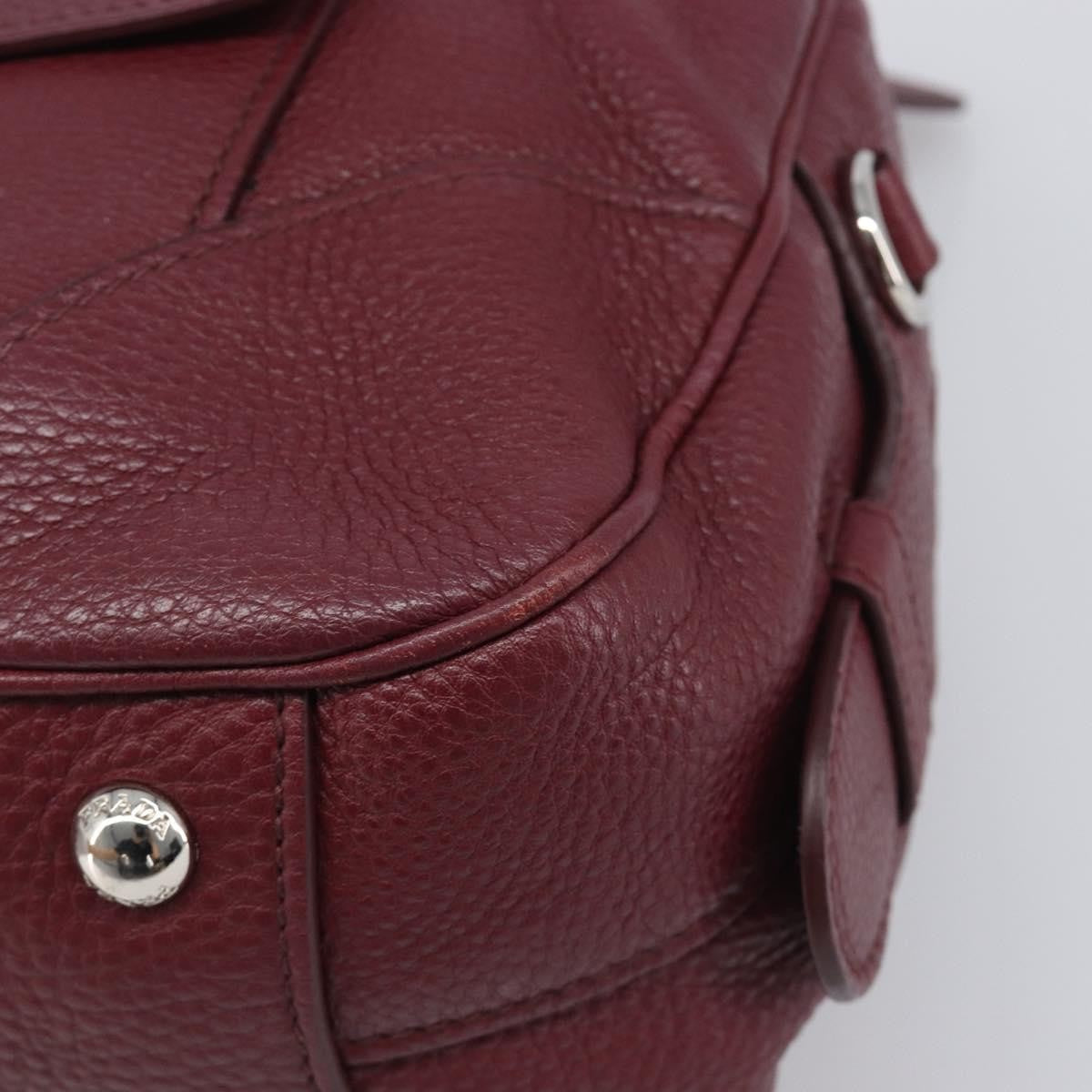 Prada Front Pocket Pushlock Convertible Boston Vitello Daino Burgundy Leather Handbag (Pre-Owned)