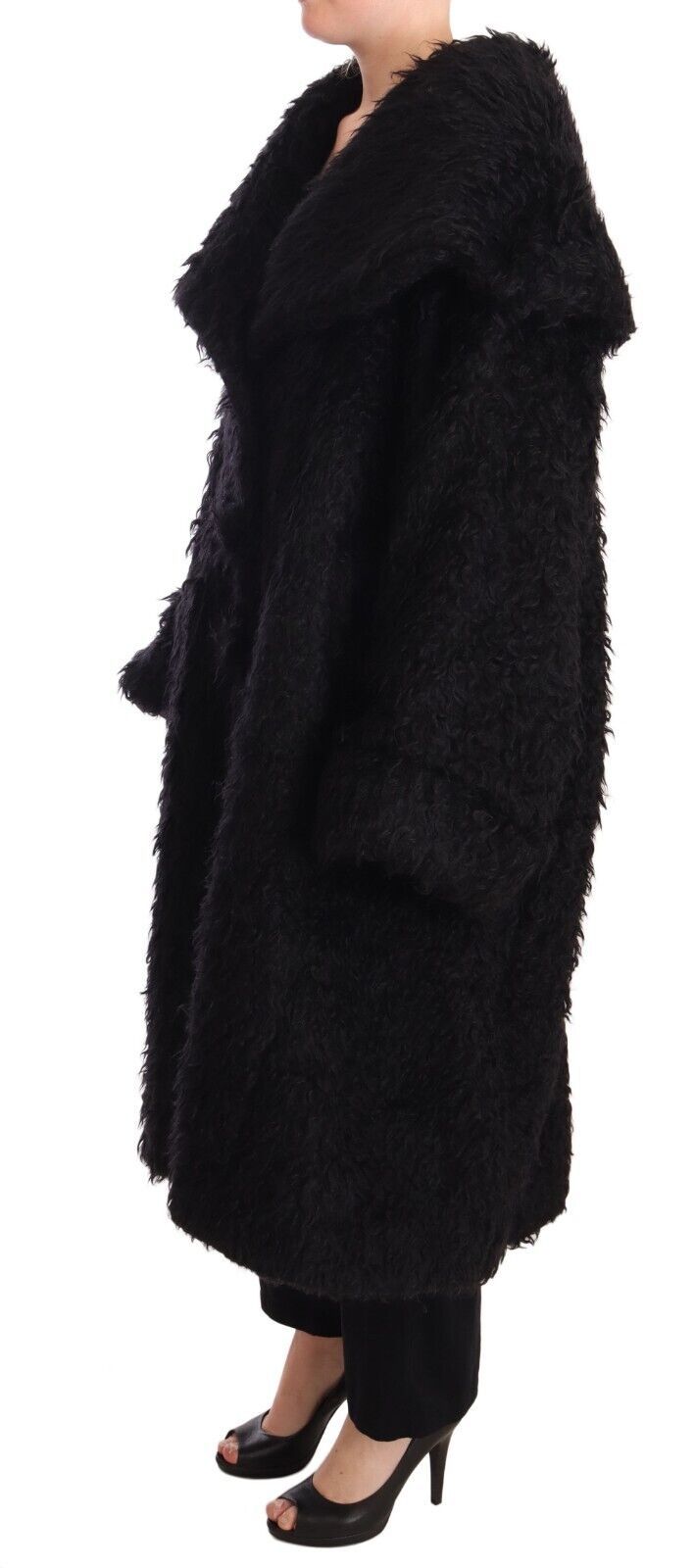 Dolce & Gabbana Black Mohair Fur Cape Trench Coat Women's Jacket
