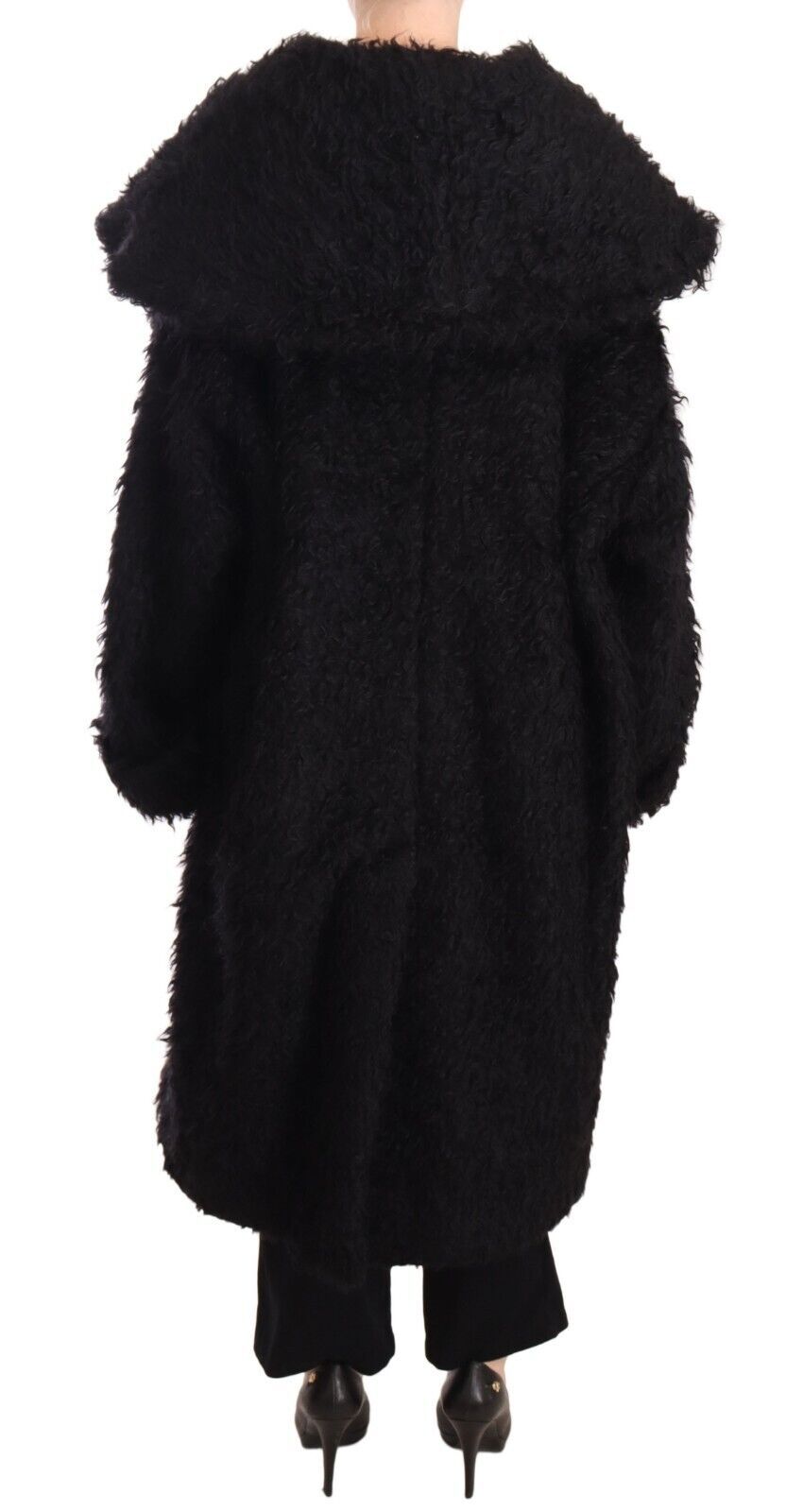 Dolce & Gabbana Black Mohair Fur Cape Trench Coat Women's Jacket