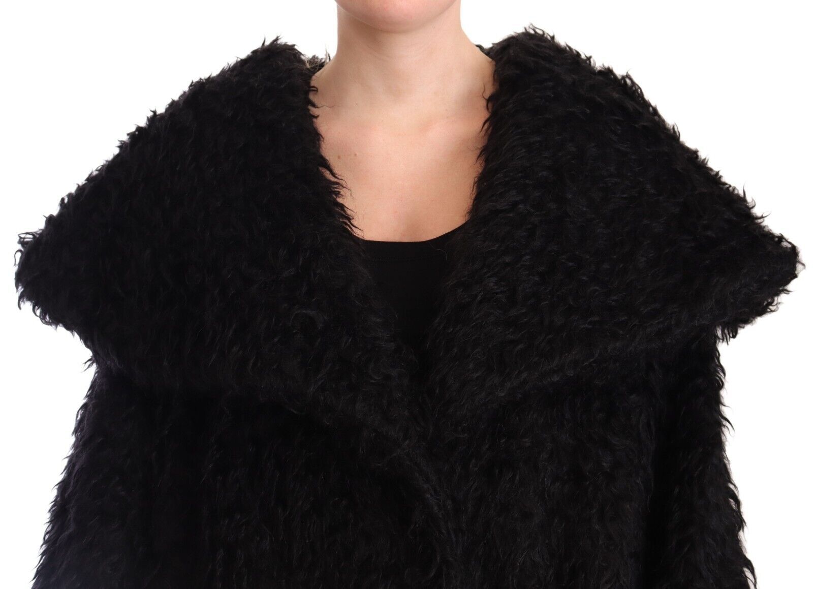 Dolce & Gabbana Black Mohair Fur Cape Trench Coat Women's Jacket