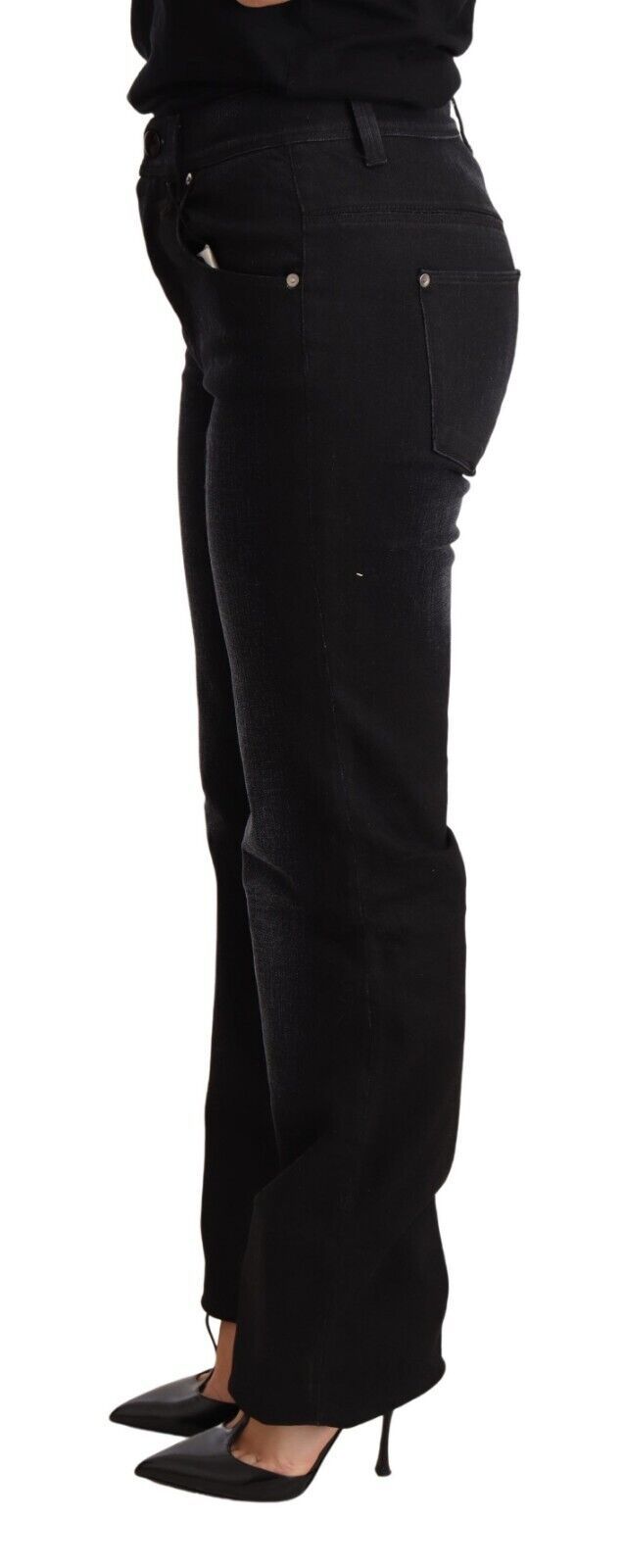 Ermanno Scervino Black Washed Straight Denim Trouser Cotton Women's Jeans