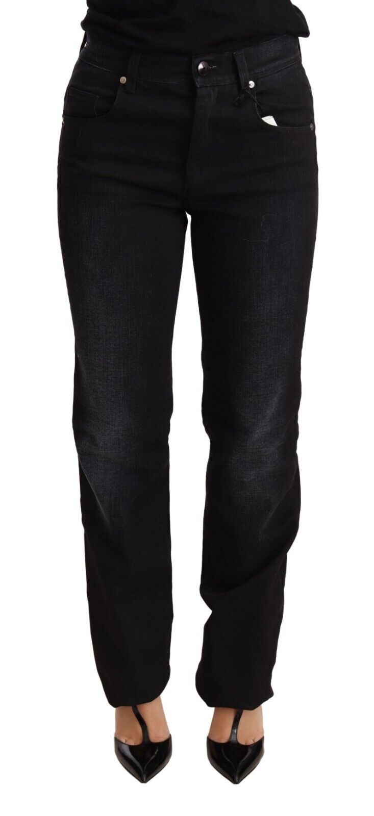 Ermanno Scervino Black Washed Straight Denim Trouser Cotton Women's Jeans