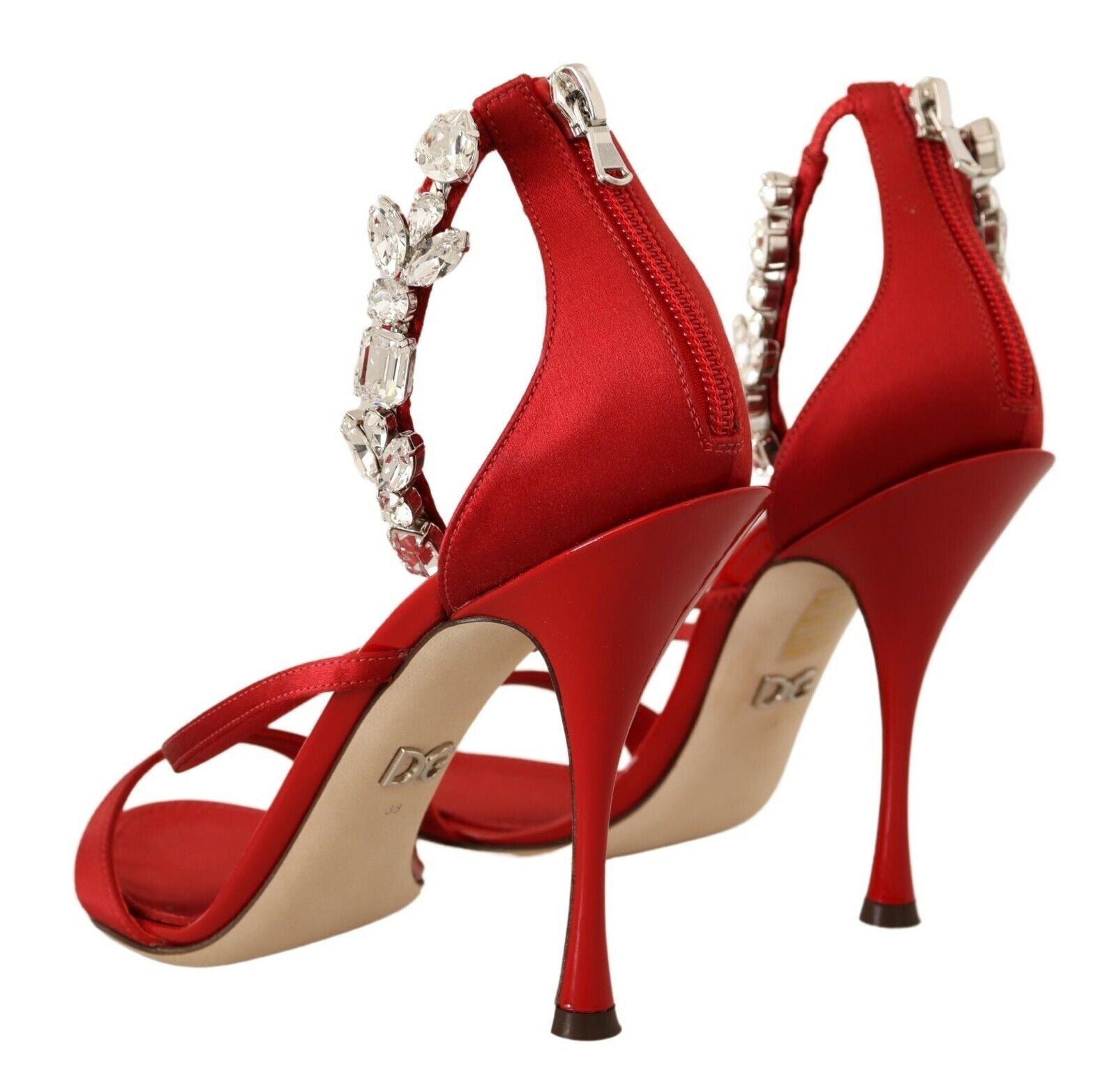Dolce & Gabbana Red Crystal-Embellished Heel Women's Sandals