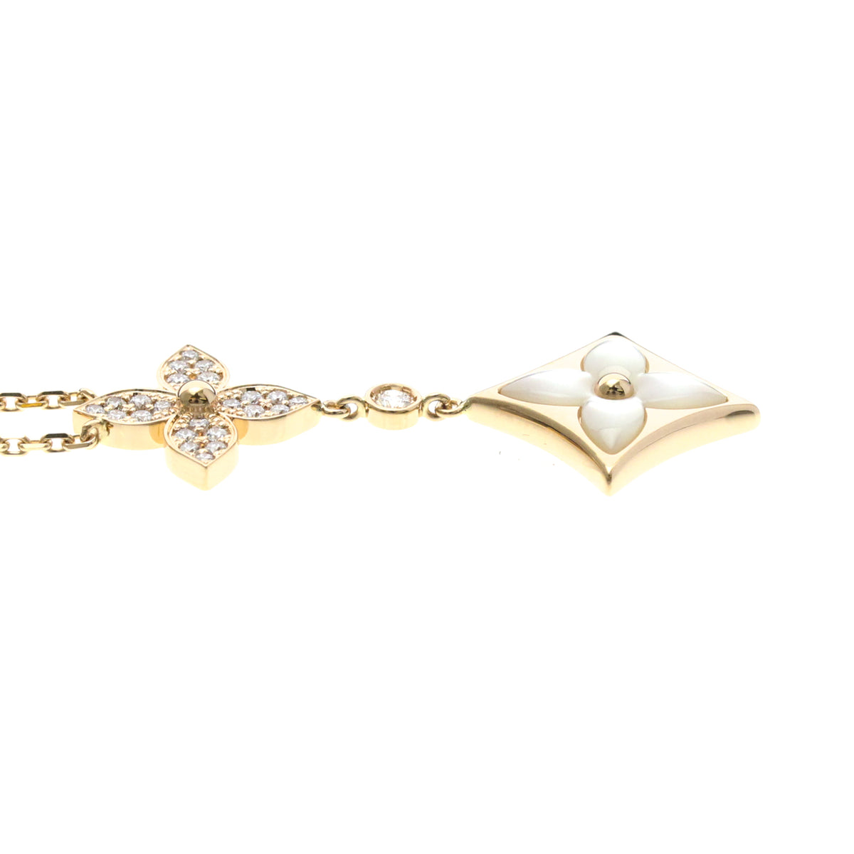 Louis Vuitton Color Blossom Lariat 18K Rose Gold With Mother Of Pearl And Diamond Gold Pink_Gold Necklace Jewelry (Pre-Owned)
