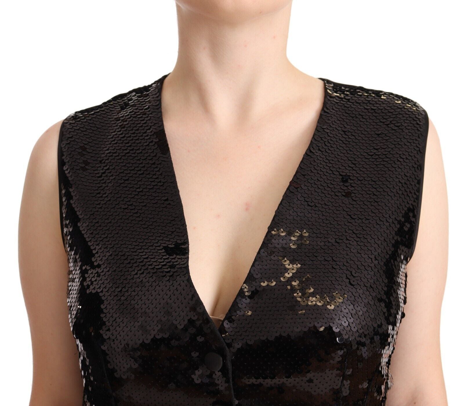 Dolce & Gabbana Black Sequin V-Neck Sleeveless Vest Tank Women's Top