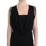 Roccobarocco Elegant Sleeveless Black Mini Dress with Gold Women's Details