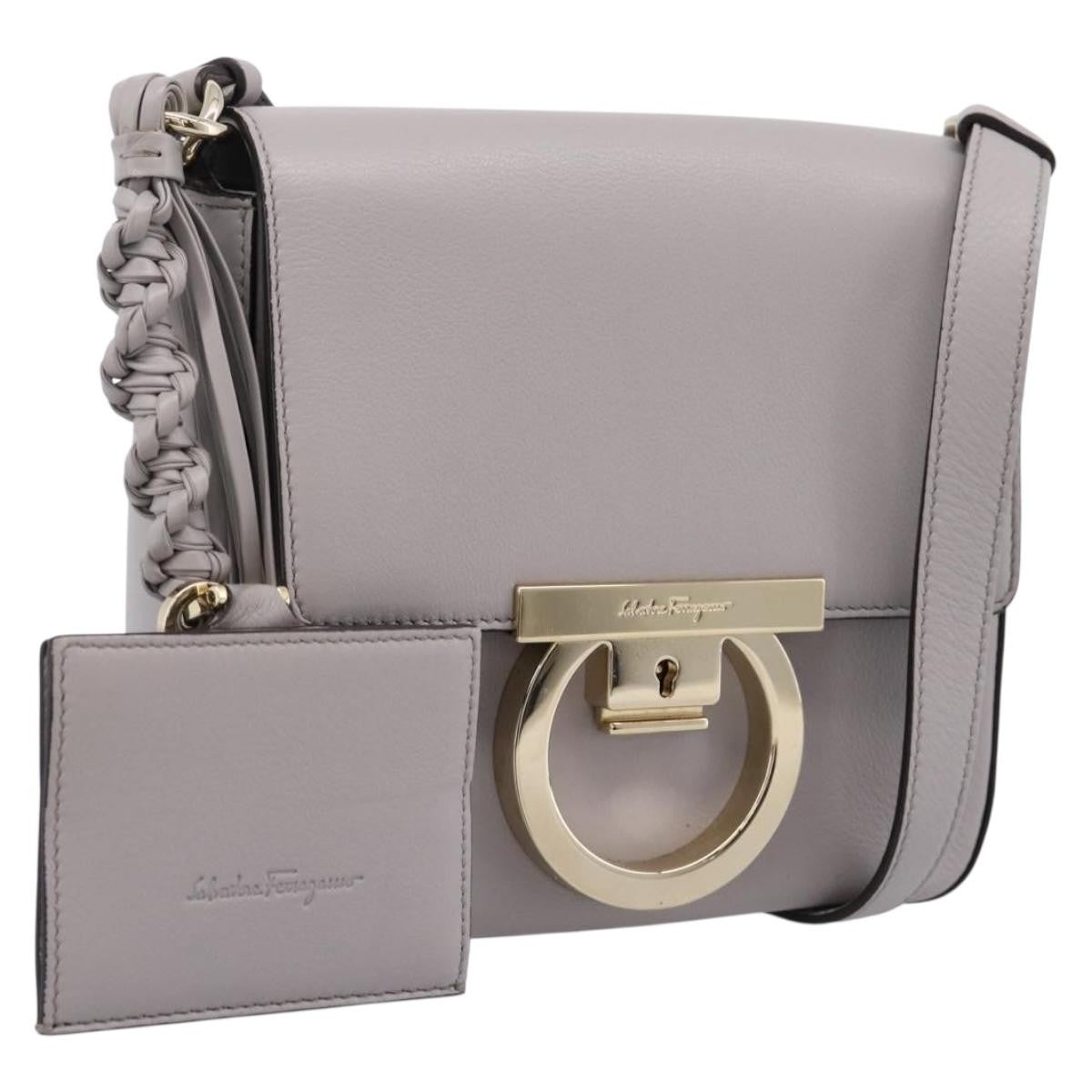 Salvatore Ferragamo Tassel Gancini Lock Flap Leather Gray Leather Shoulder Bag Bag (Pre-Owned)