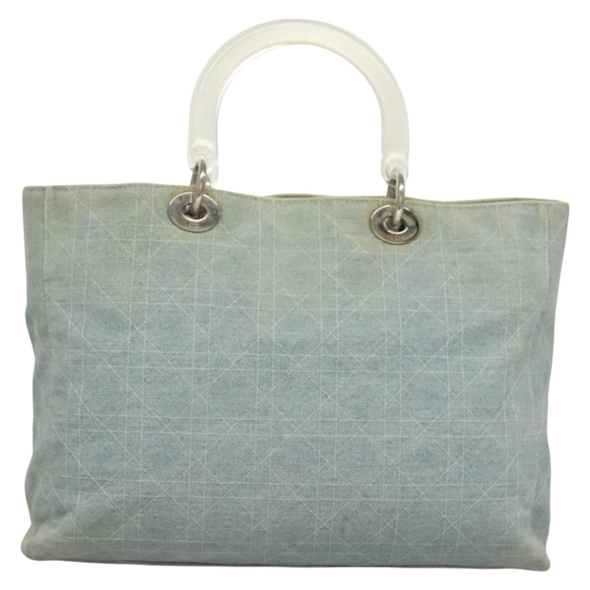 Christian Dior Vintage Lady Dior Cannage Quilt Denim Blue Canvas Tote Bag Bag (Pre-Owned)