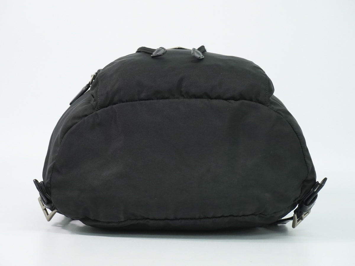 Prada Front Pocket Buckle Nylon Black Nylon Backpack Bag (Pre-Owned)