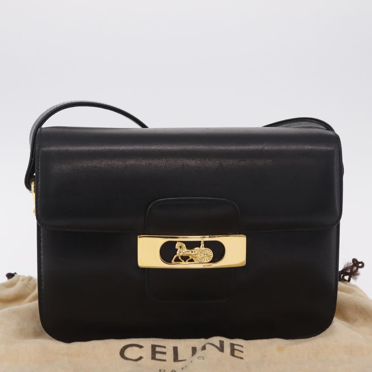 Celine Vintage Carriage Flap Leather Black Leather Handbag (Pre-Owned)
