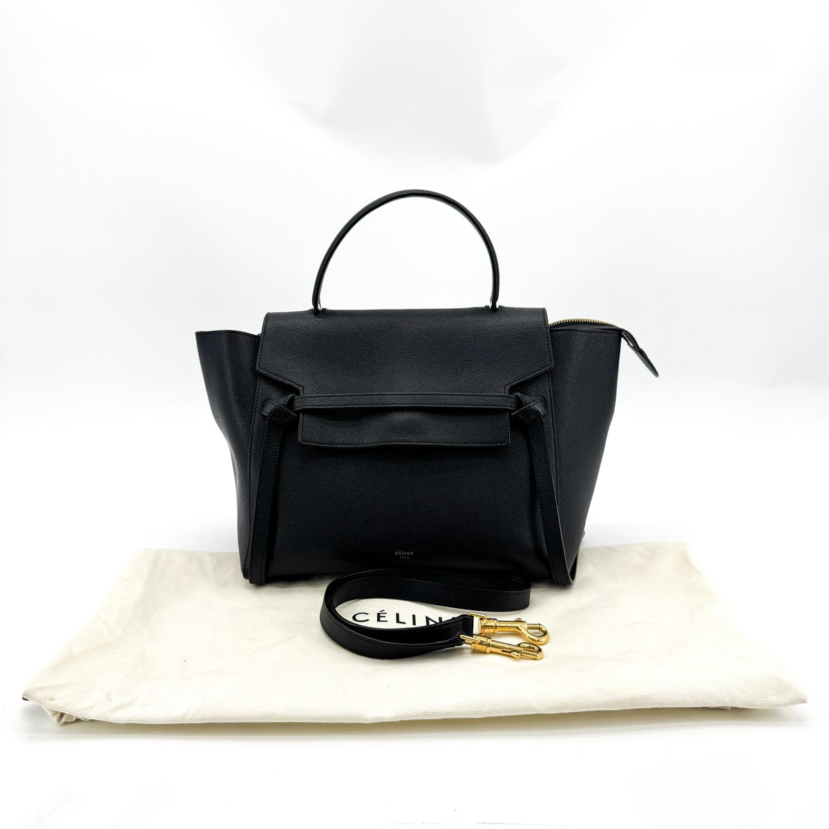 Celine Belt Calfskin Black Leather Handbag (Pre-Owned)
