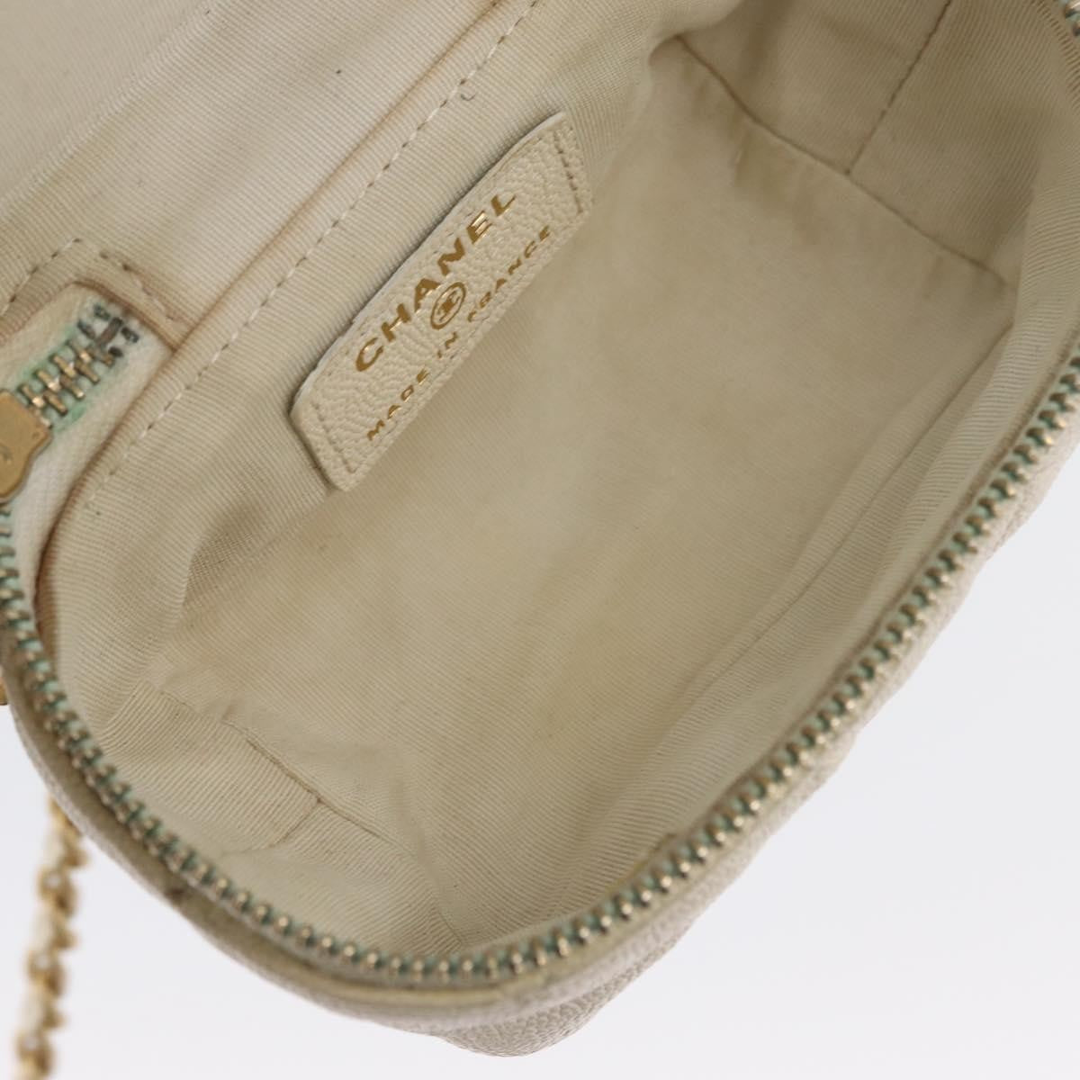 Chanel Top Handle Zip Around Vanity Case With Chain Quilted Caviar White Leather Handbag (Pre-Owned)