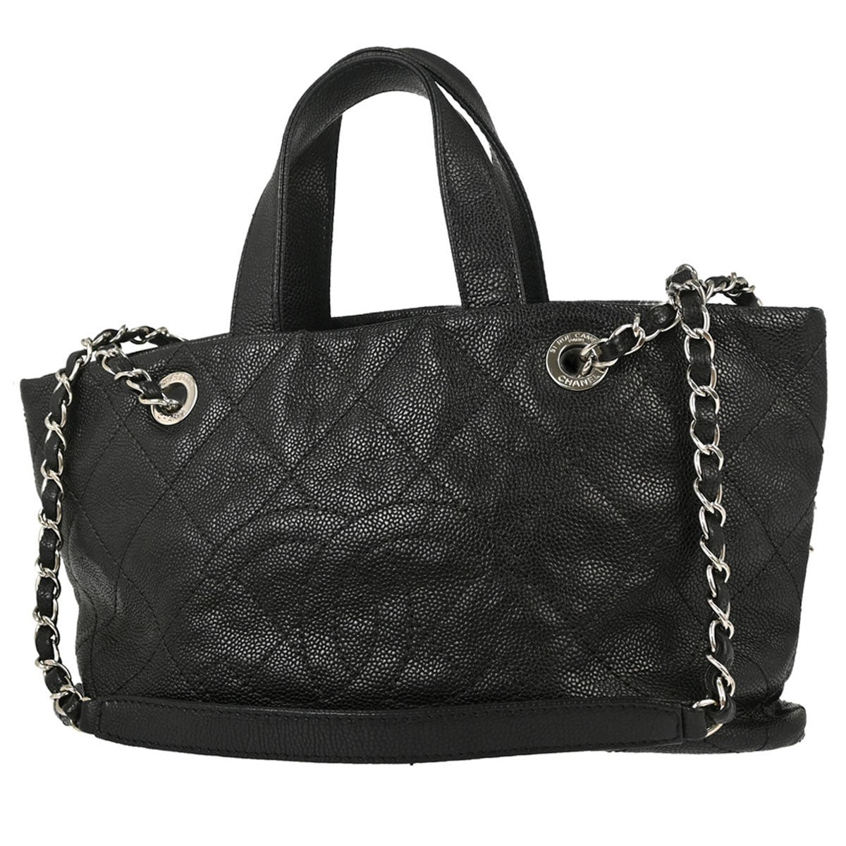 Chanel Timeless Cc Charm Quilted Caviar Black Leather Tote Bag Bag (Pre-Owned)