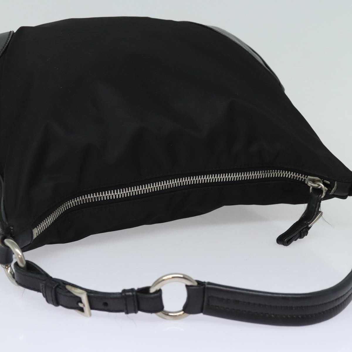 Prada Zip Hobo Tessuto With Leather Black Nylon Shoulder Bag Bag (Pre-Owned)
