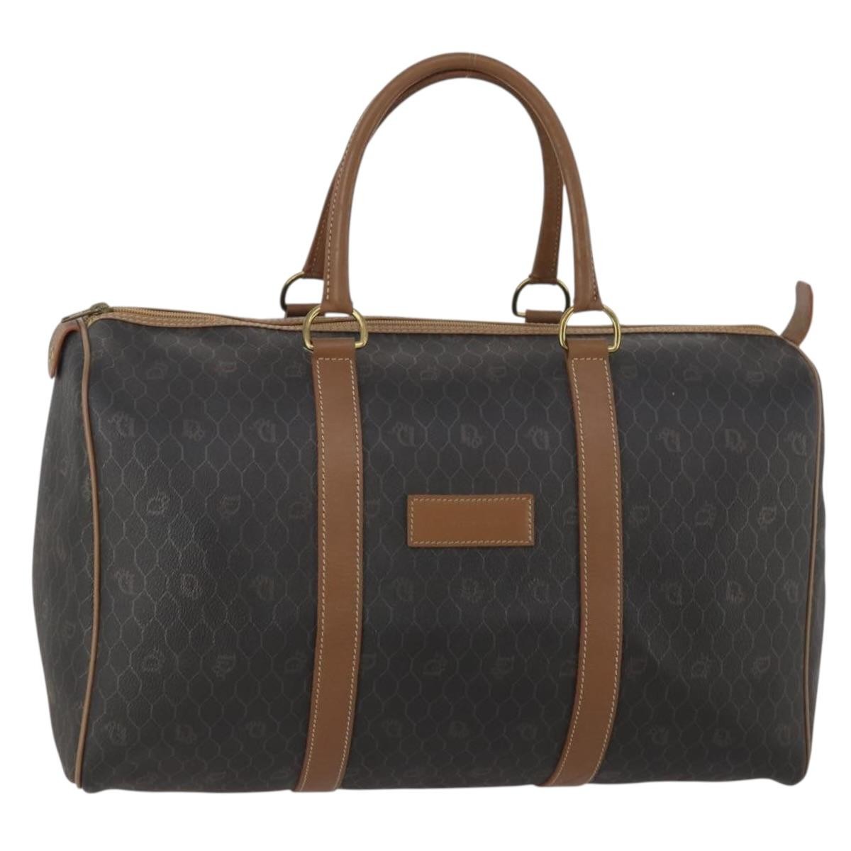 Christian Dior Vintage Honeycomb Boston Canvas And Leather Black Canvas Travel Bag Bag (Pre-Owned)
