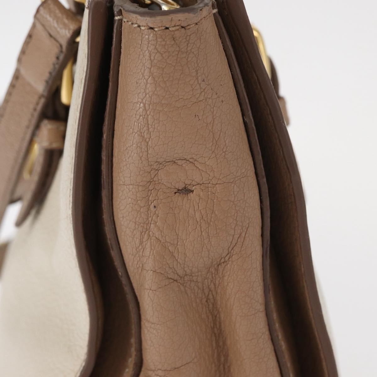 Miu Miu Madras Convertible Lock Tote Leather Beige Leather Handbag (Pre-Owned)
