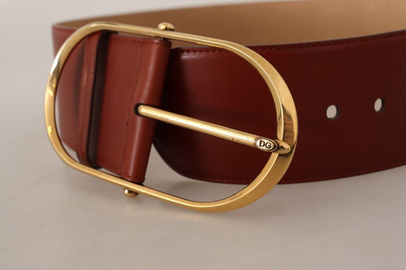 Dolce & Gabbana Elegant Maroon Leather Belt with Gold Women's Accents