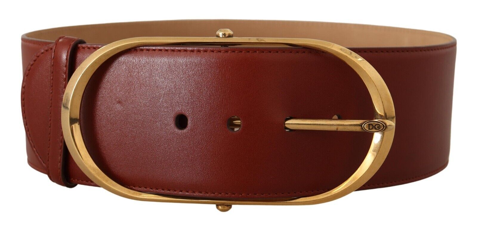 Dolce & Gabbana Elegant Maroon Leather Belt with Gold Women's Accents
