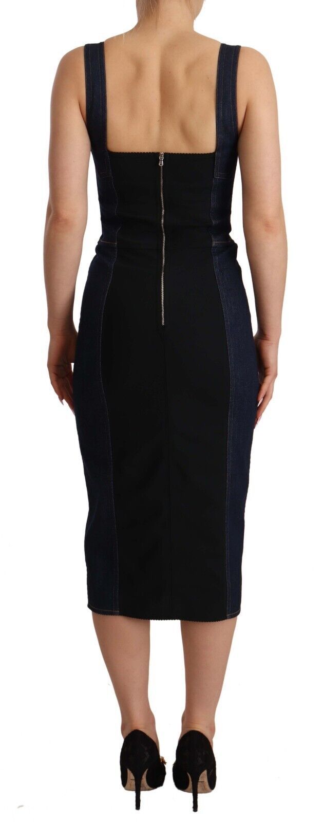 Dolce & Gabbana Dark Blue Cotton Denim Sheath Midi Women's Dress