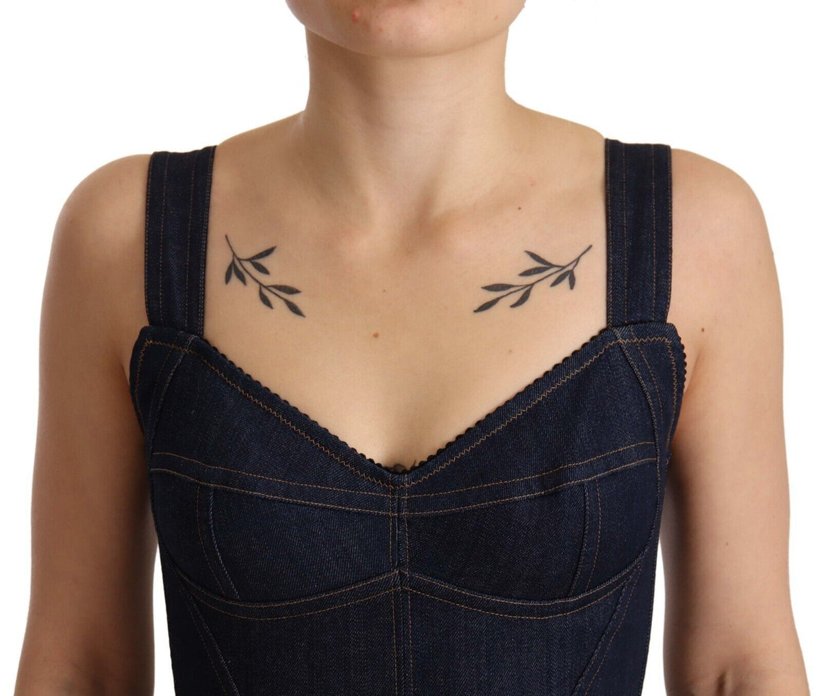 Dolce & Gabbana Dark Blue Cotton Denim Sheath Midi Women's Dress