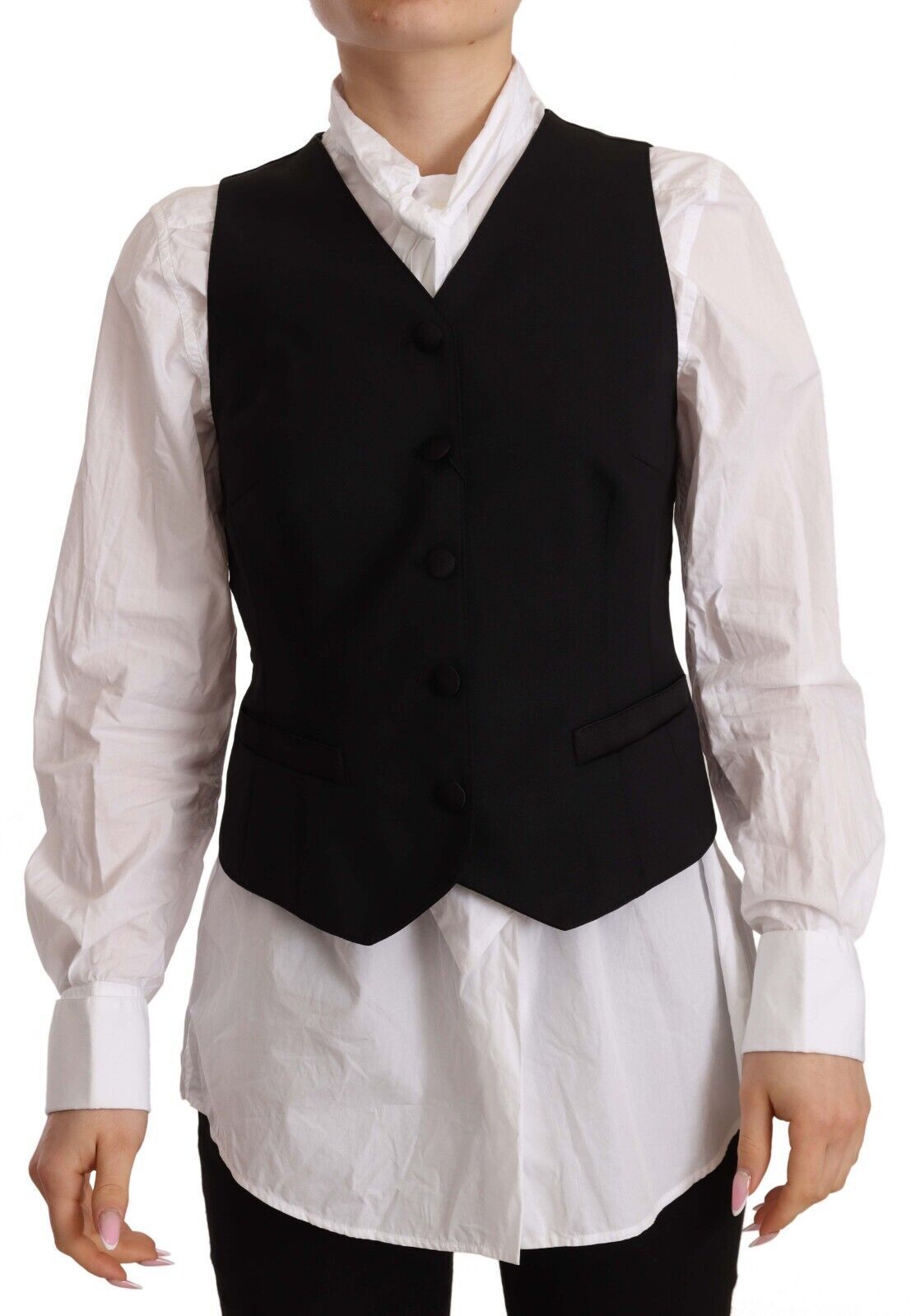 Dolce & Gabbana Black Button Down Sleeveless Vest Viscose Women's Top