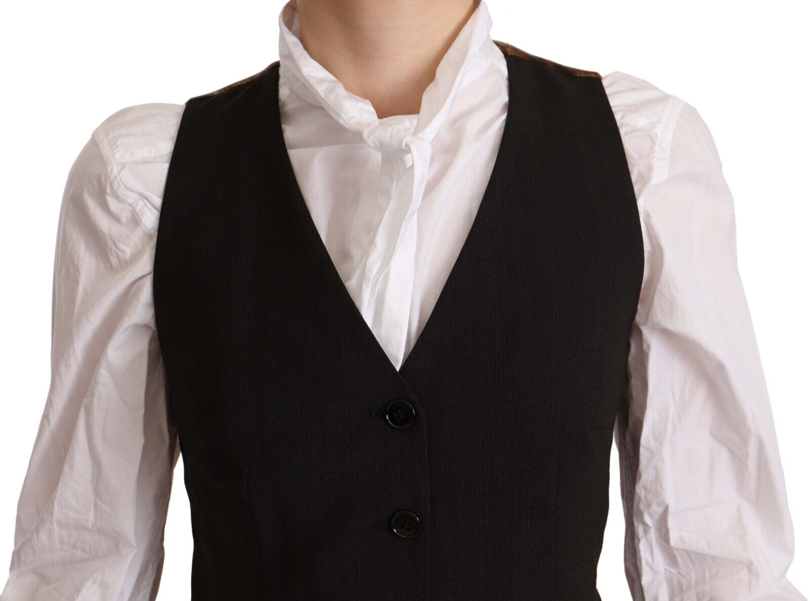 Dolce & Gabbana Black Button Down Sleeveless Vest Polyester Women's Top