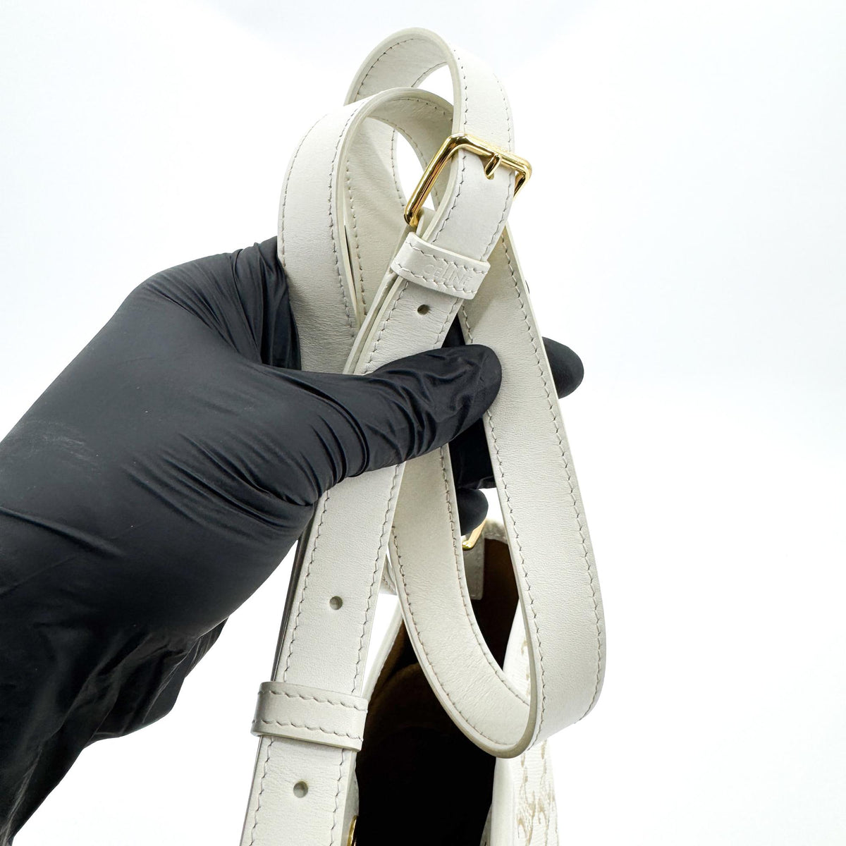 Celine Bucket Triomphe Canvas White Canvas Shoulder Bag Bag (Pre-Owned)