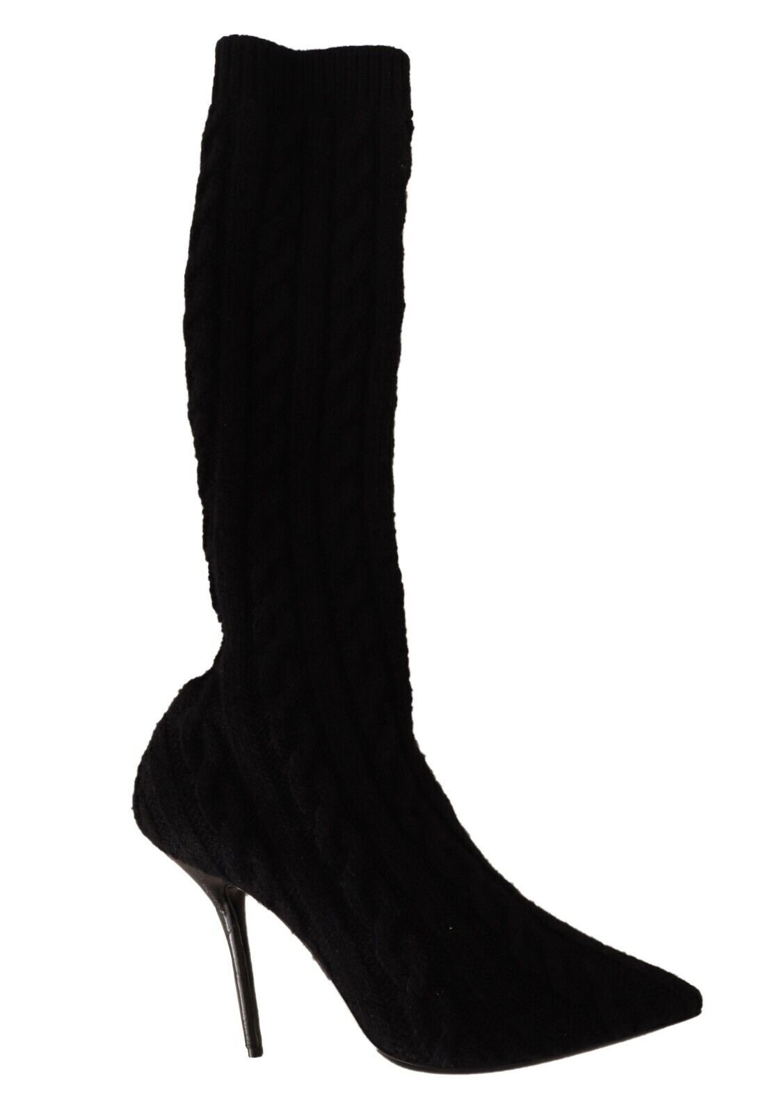 Dolce & Gabbana Black Stretch Socks Knee High Booties Women's Shoes